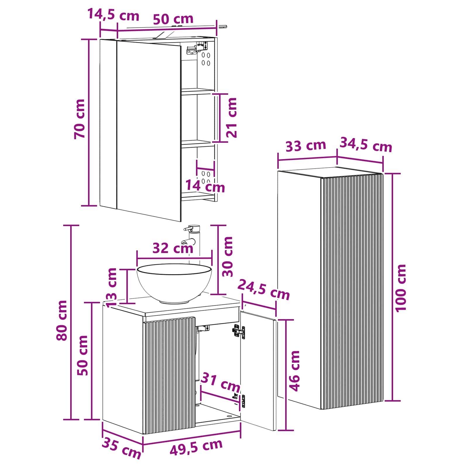 Σετ Επίπλων Μπάνιου 4 pcs Καπνισμένο Ξύλο Δρυός - Pakobazaar