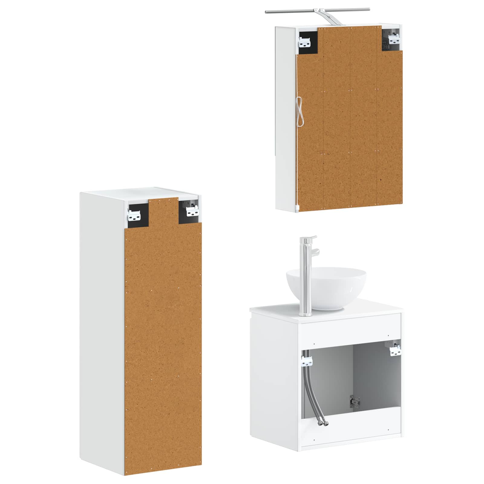 Σετ Επίπλων Μπάνιου 4 pcs Λευκό Επεξεργασμένο Ξύλο και Γυαλί - Pakobazaar