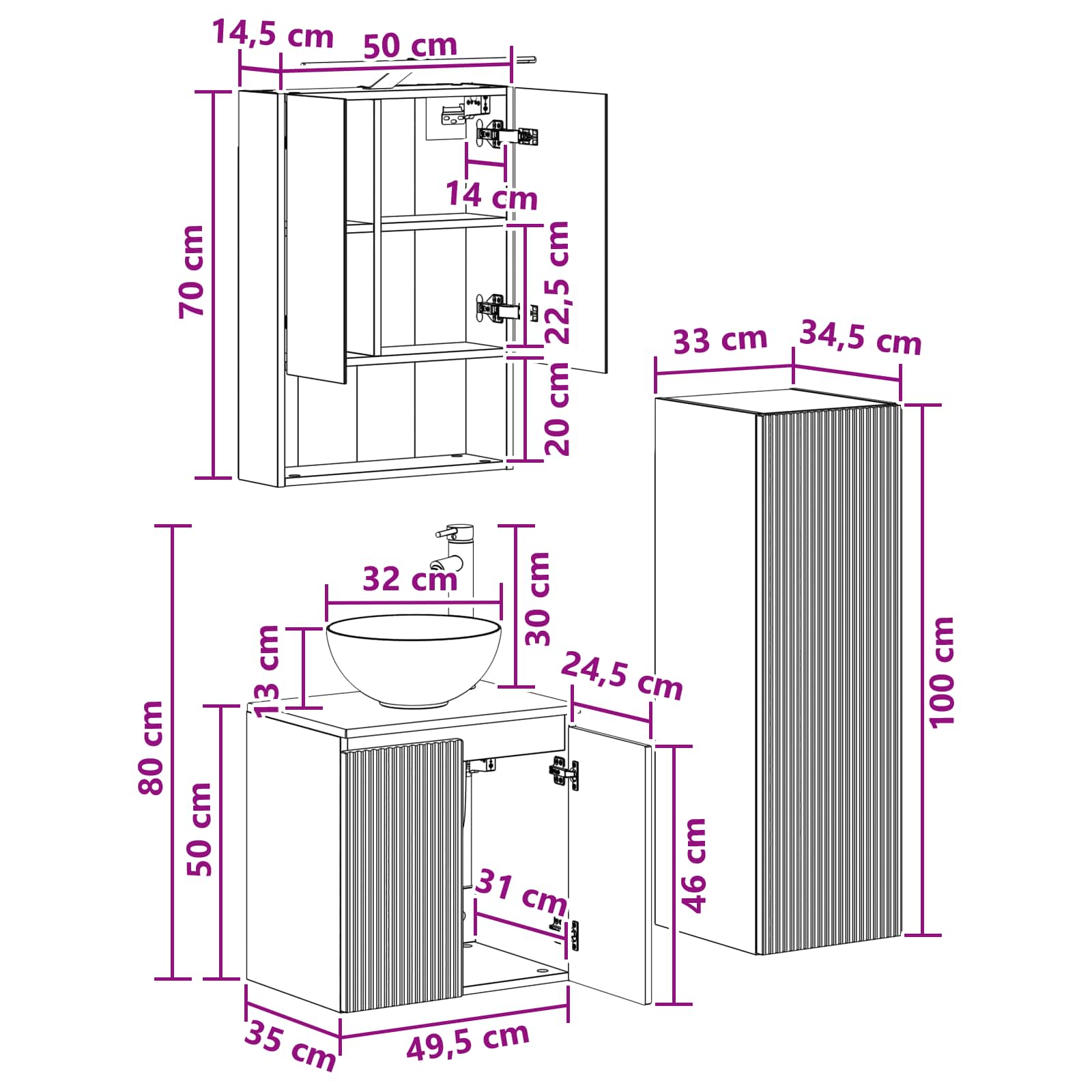 Σετ Επίπλων Μπάνιου 4 pcs Λευκό Επεξεργασμένο Ξύλο και Γυαλί - Pakobazaar
