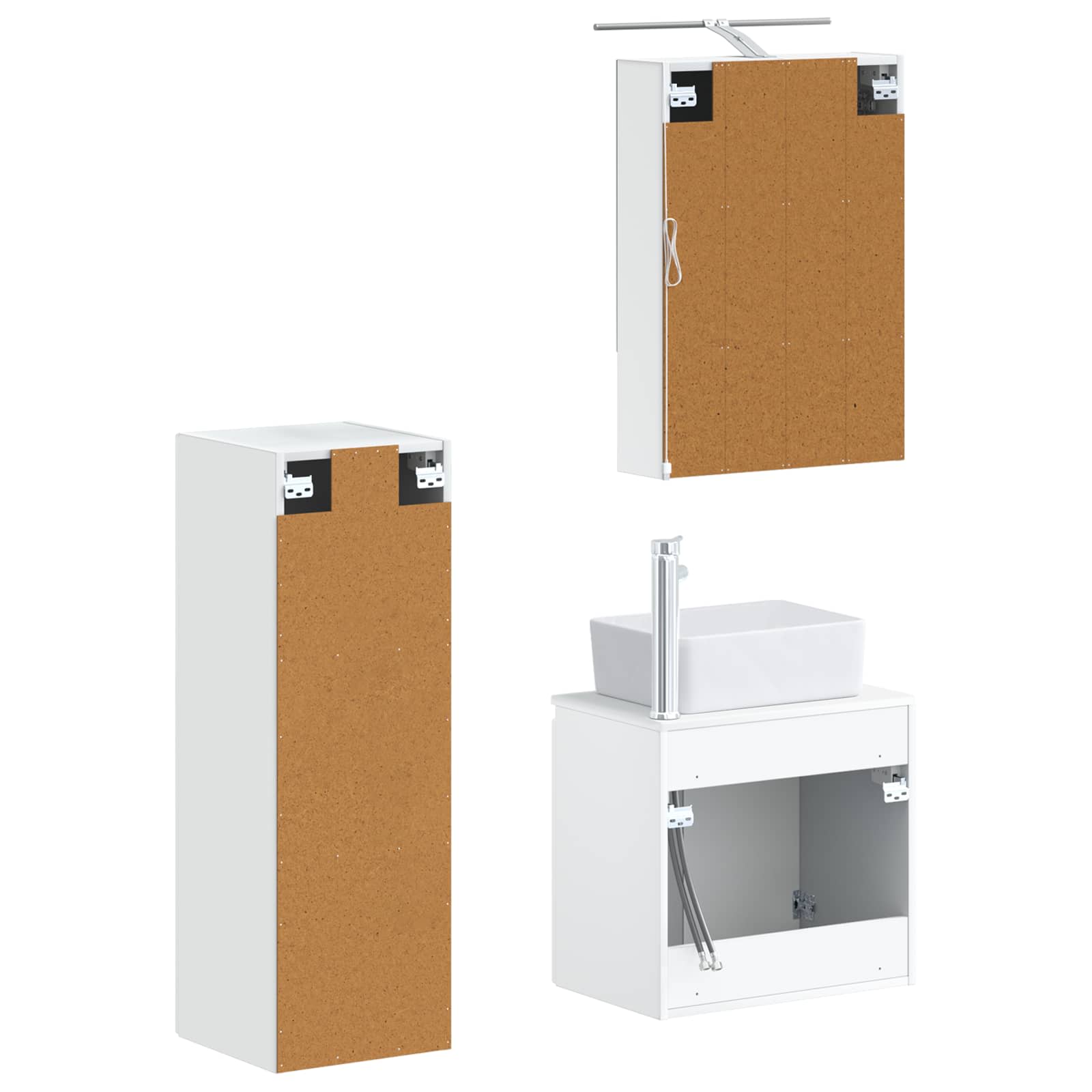 Σετ Επίπλων Μπάνιου 4 pcs Λευκό Επεξεργασμένο Ξύλο και Γυαλί