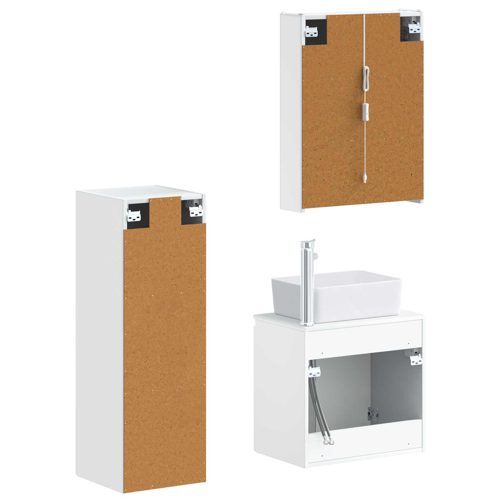 Σετ Επίπλων Μπάνιου 4 pcs Λευκό Επεξεργασμένο Ξύλο και Γυαλί - Pakobazaar