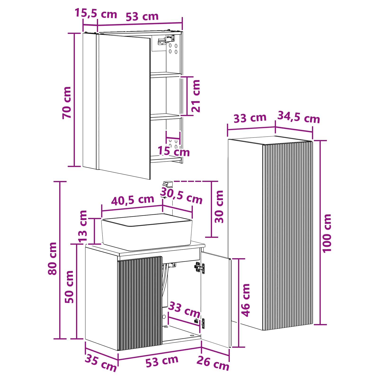 Σετ Επίπλων Μπάνιου 4 pcs Λευκό Επεξεργασμένο Ξύλο και Γυαλί - Pakobazaar