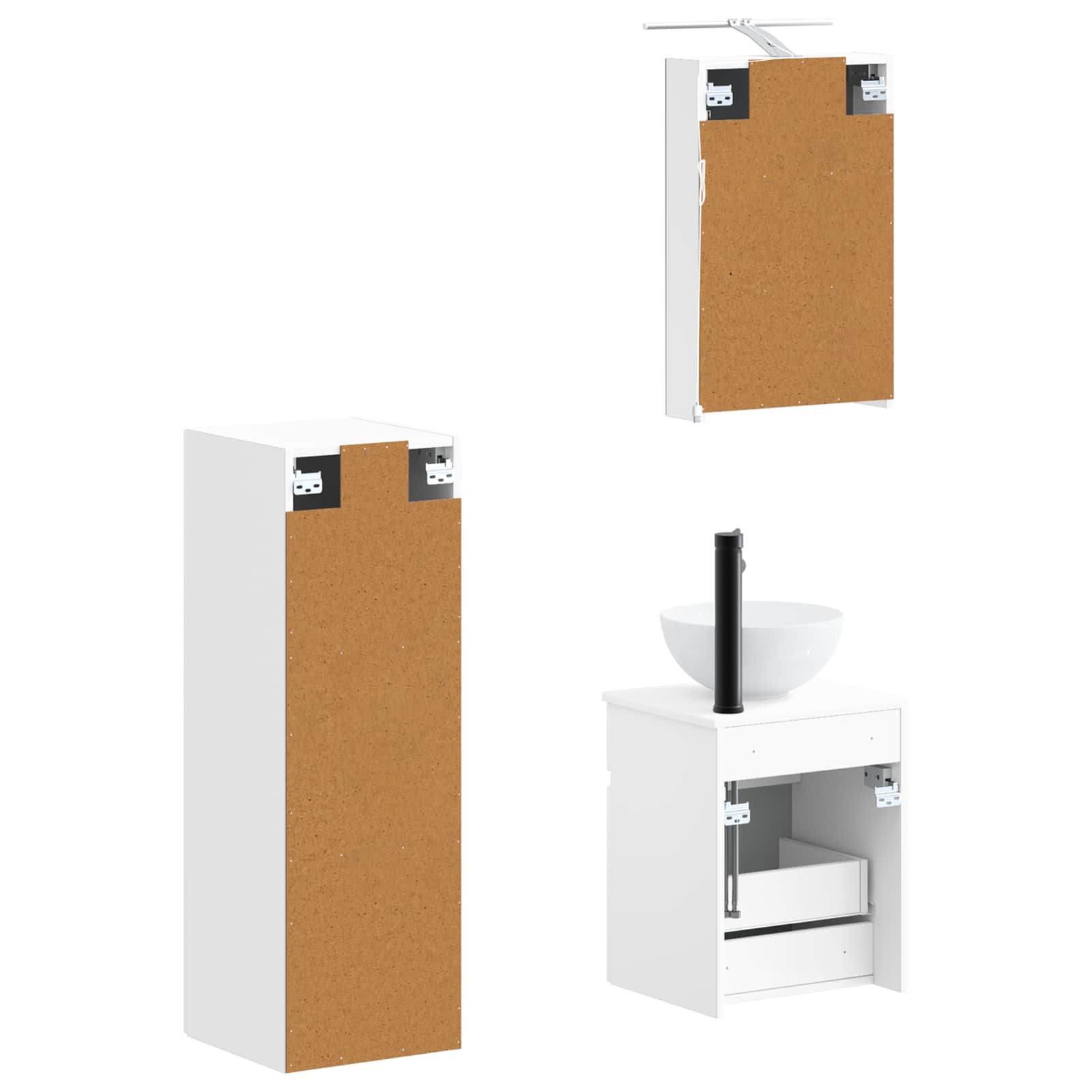 Σετ Επίπλων Μπάνιου 4 pcs Λευκό Επεξεργασμένο Ξύλο και Γυαλί