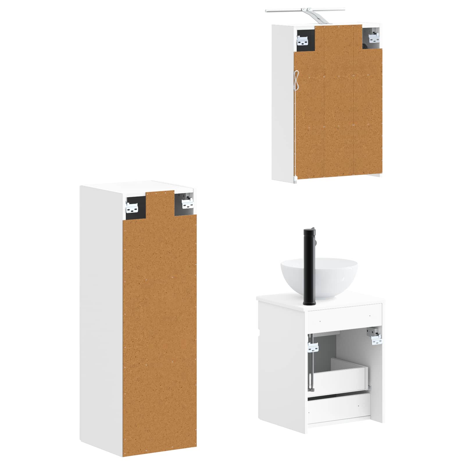 Σετ Επίπλων Μπάνιου 4 pcs Λευκό Επεξεργασμένο Ξύλο και Γυαλί