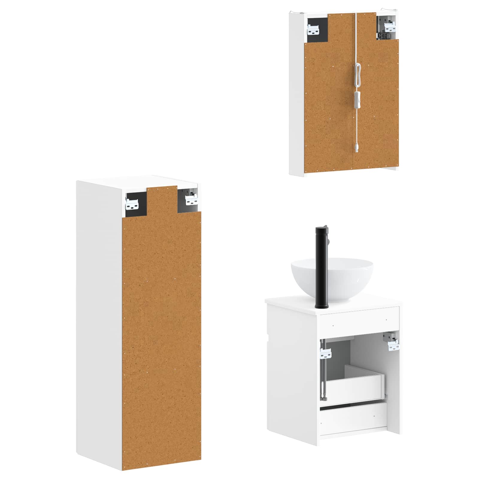 Σετ Επίπλων Μπάνιου 4 pcs Λευκό Επεξεργασμένο Ξύλο και Γυαλί