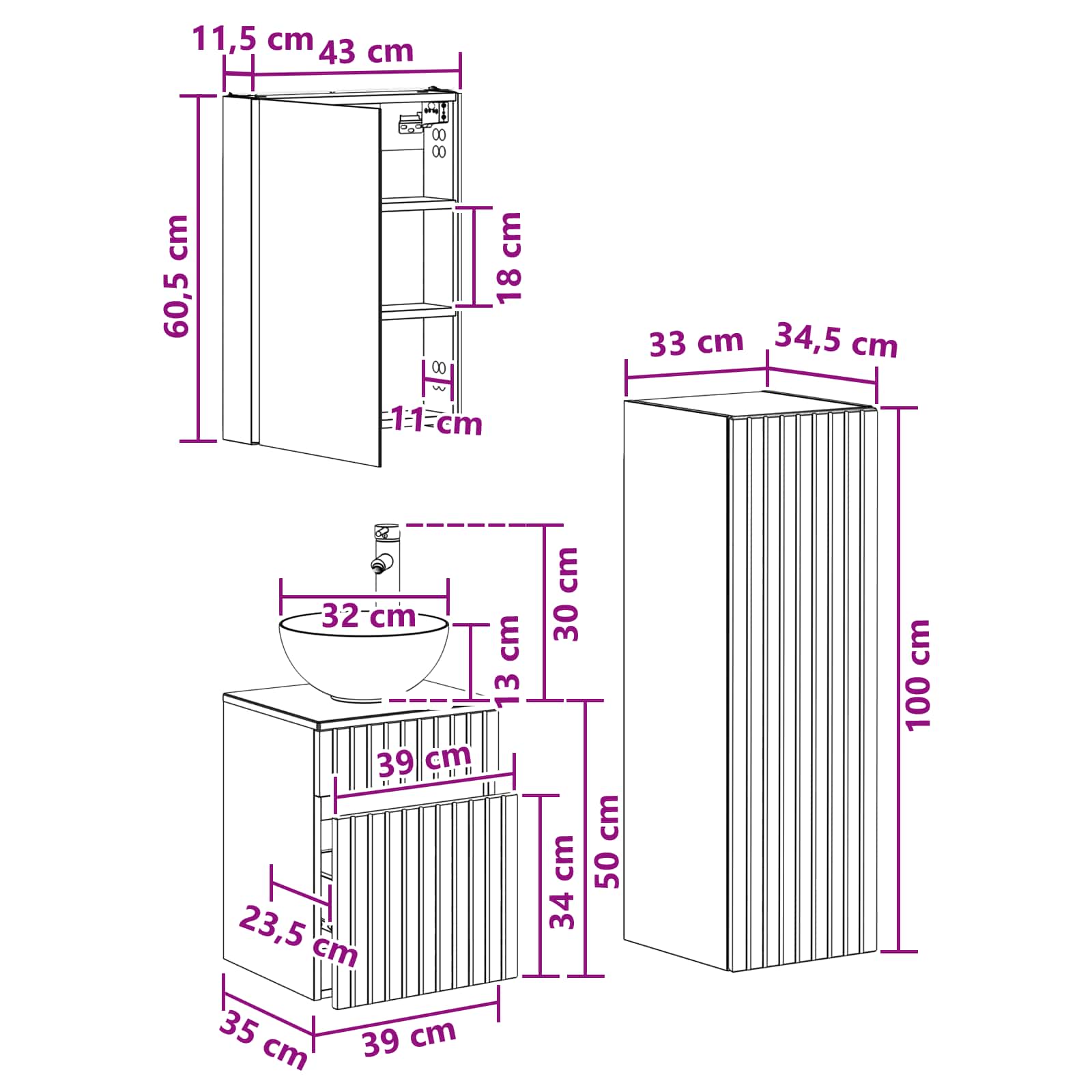 Σετ Επίπλων Μπάνιου 4 pcs Γκρι Σκυροδέματος