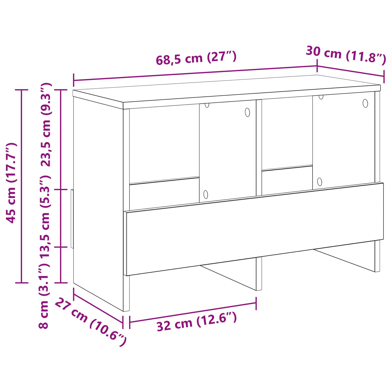 Ράφι Περιοδικών Γκρίζο Σονομα 68,5 x 30 x 45 εκ.