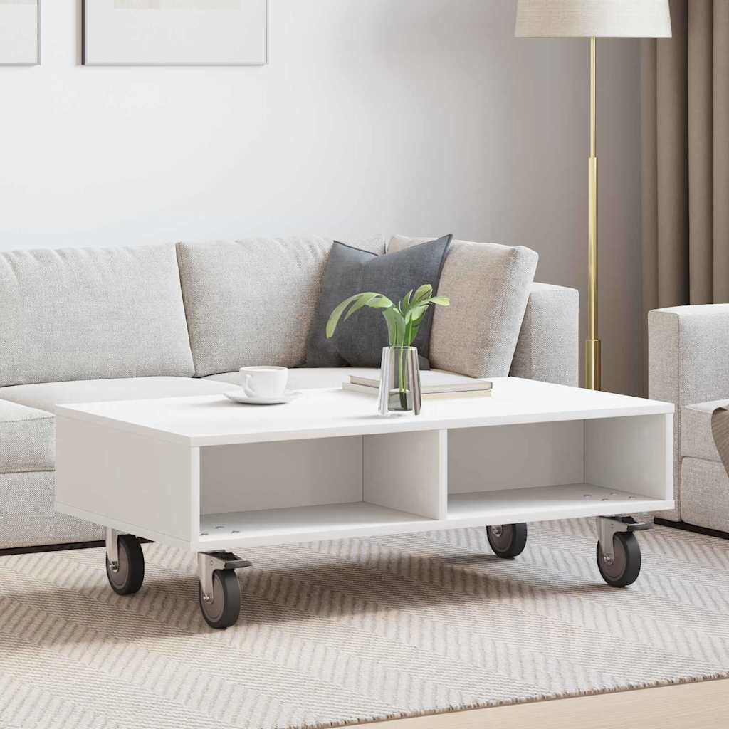 Κομοδίνο με τροχούς Λευκό 90 x 50 x 30 cm Επεξεργασμένο ξύλο - Pakobazaar