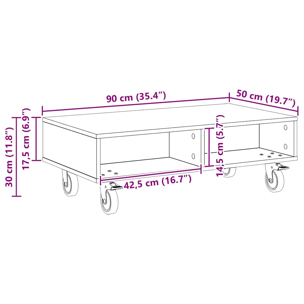 Κομοδίνο με τροχούς Καπνιστό Δρύς 90 x 50 x 30 cm - Pakobazaar