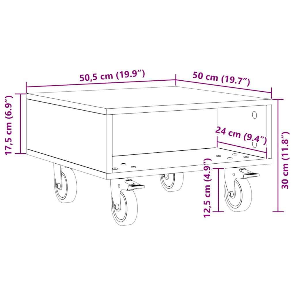 Κομοδίνο με τροχούς Σκυρόδεμα Γκρι 50,5 x 50 x 30 εκ - Pakobazaar