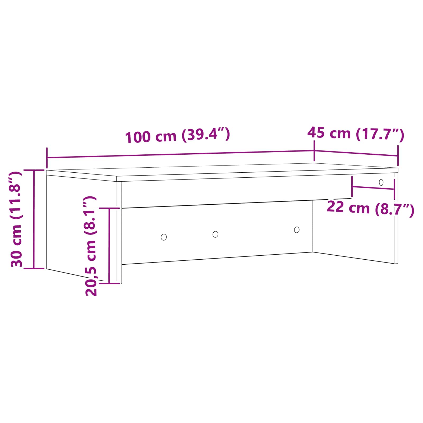 Επιτοίχιο γραφείο Επιτοίχιο Γκρίζο Σονομα 100 x 45 x 30 εκ