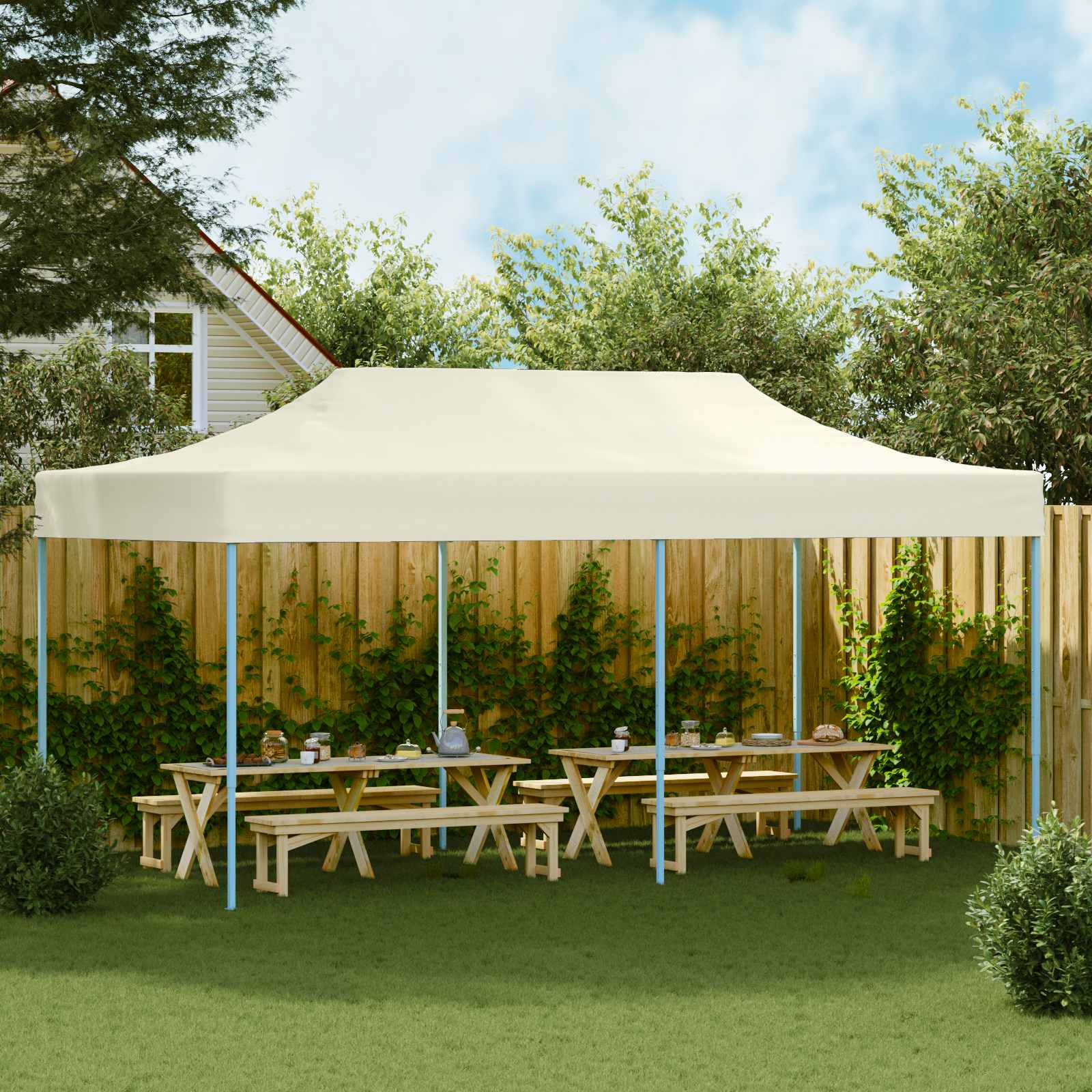 Σκηνή Πάρτυ Κρεμ 291 x 580 x 315 εκ Ύφασμα Όξφορντ - Pakobazaar