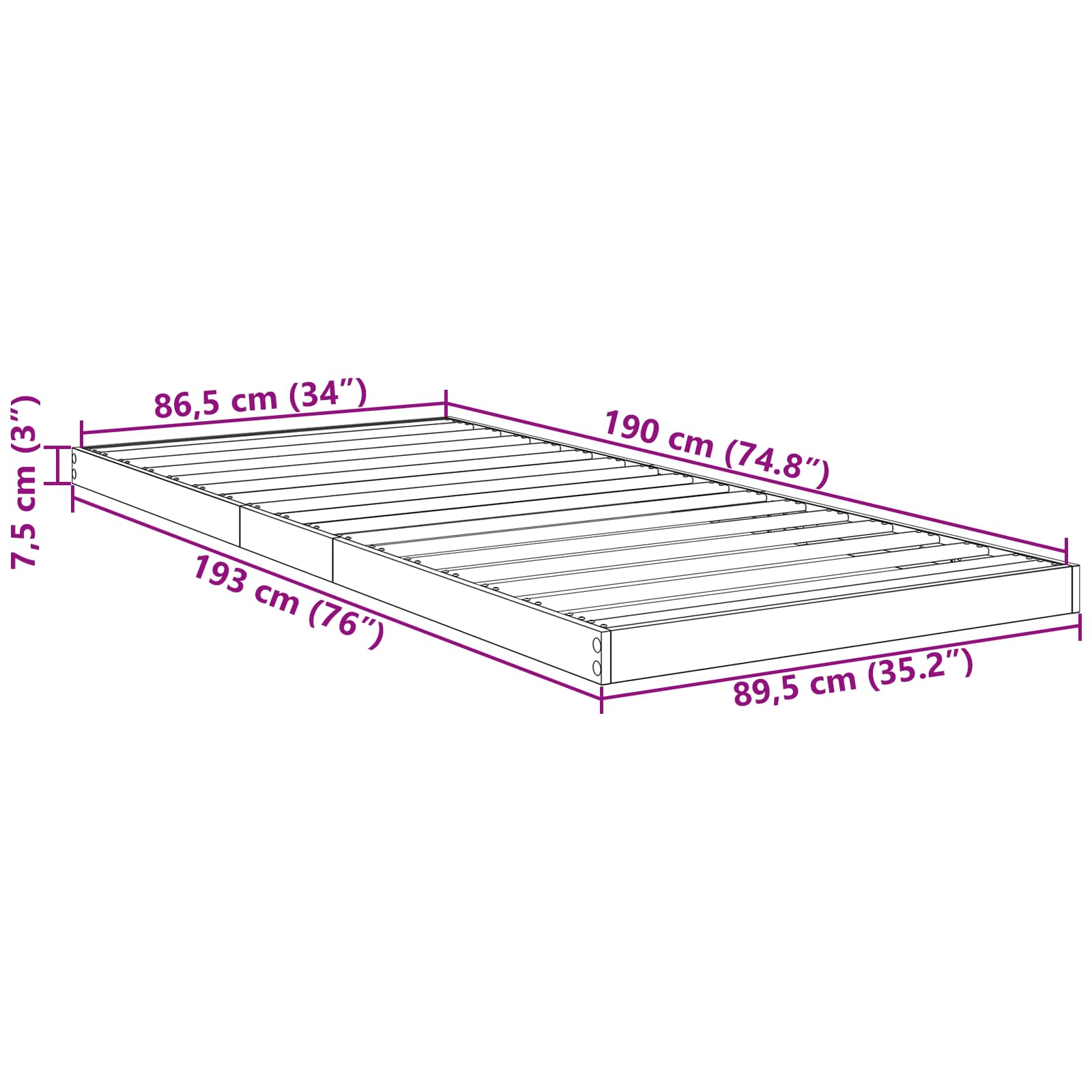 Κρεβάτι δαπέδου Λευκό 90 x 190 cm Επεξεργασμένο Ξύλο