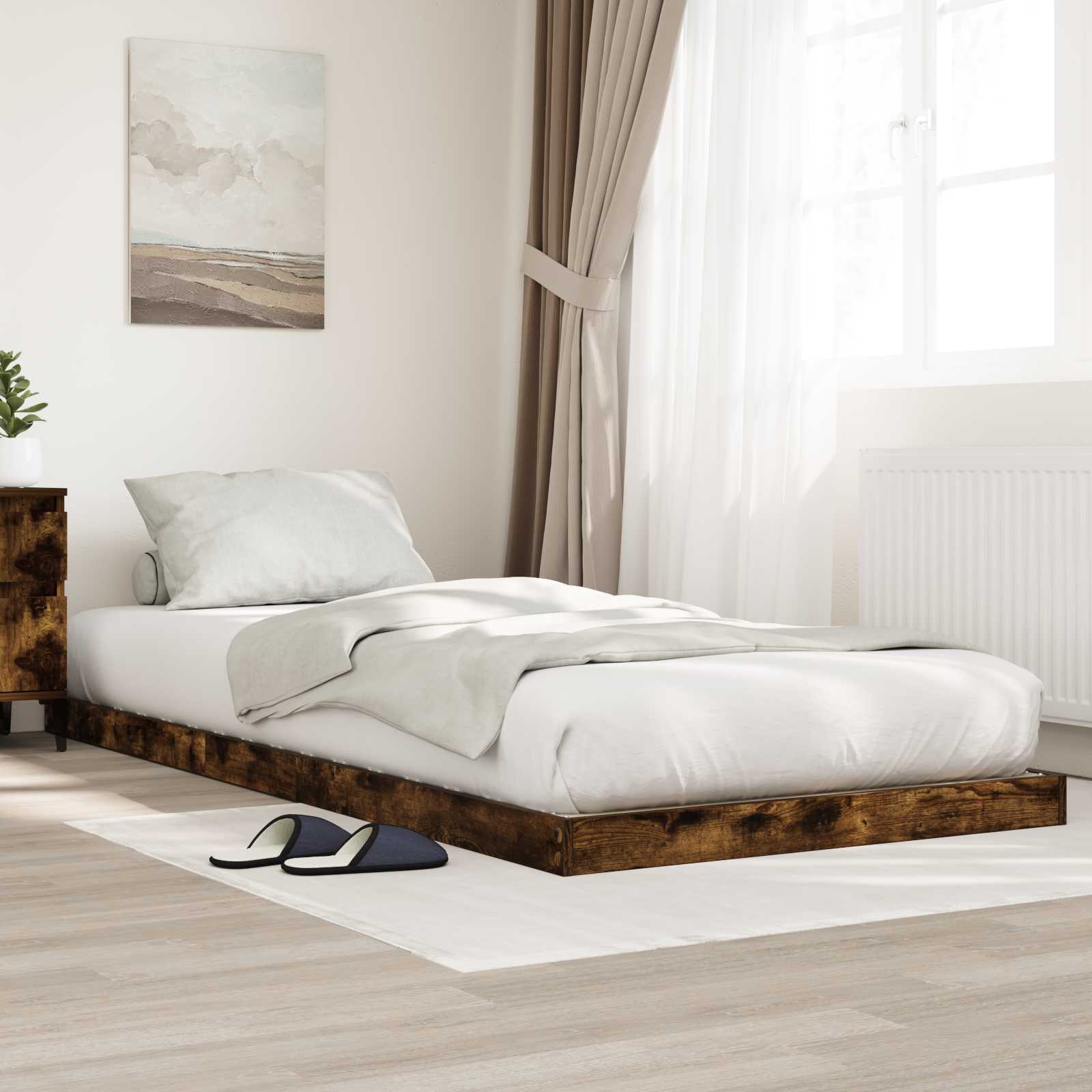 Κρεβάτι δαπέδου Καπνιστό Δρύς 90 x 190 cm Επεξεργασμένο ξύλο