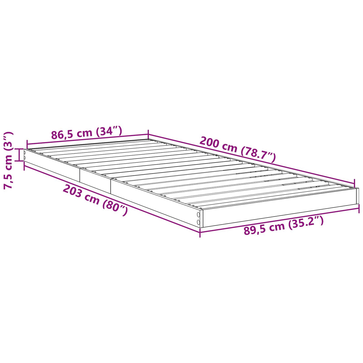 Κρεβάτι δαπέδου Δρύς Sonoma 90 x 200 cm Επεξεργασμένο Ξύλο - Pakobazaar