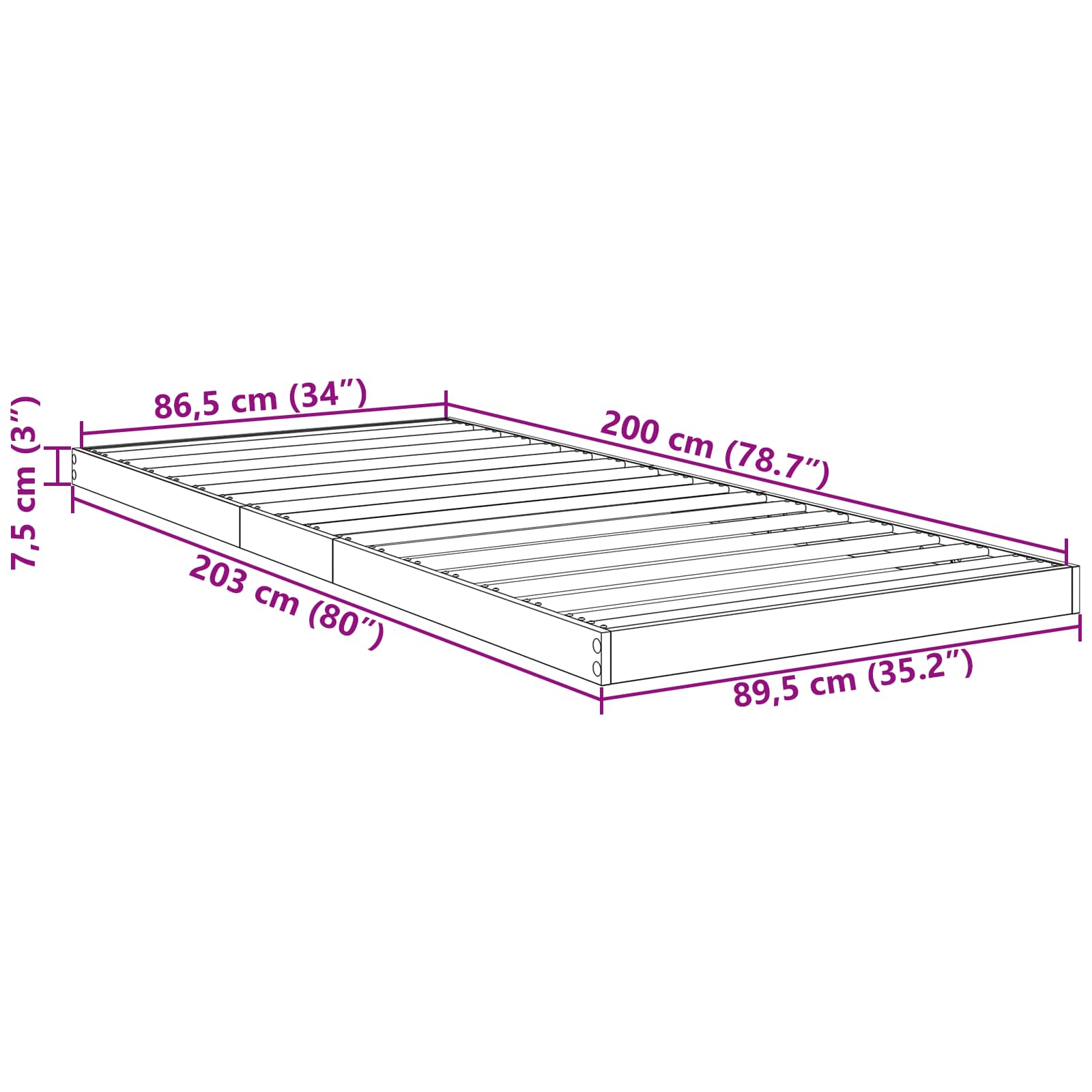 Κρεβάτι δαπέδου Παλιό ξύλο 90 x 200 cm Επεξεργασμένο Ξύλο