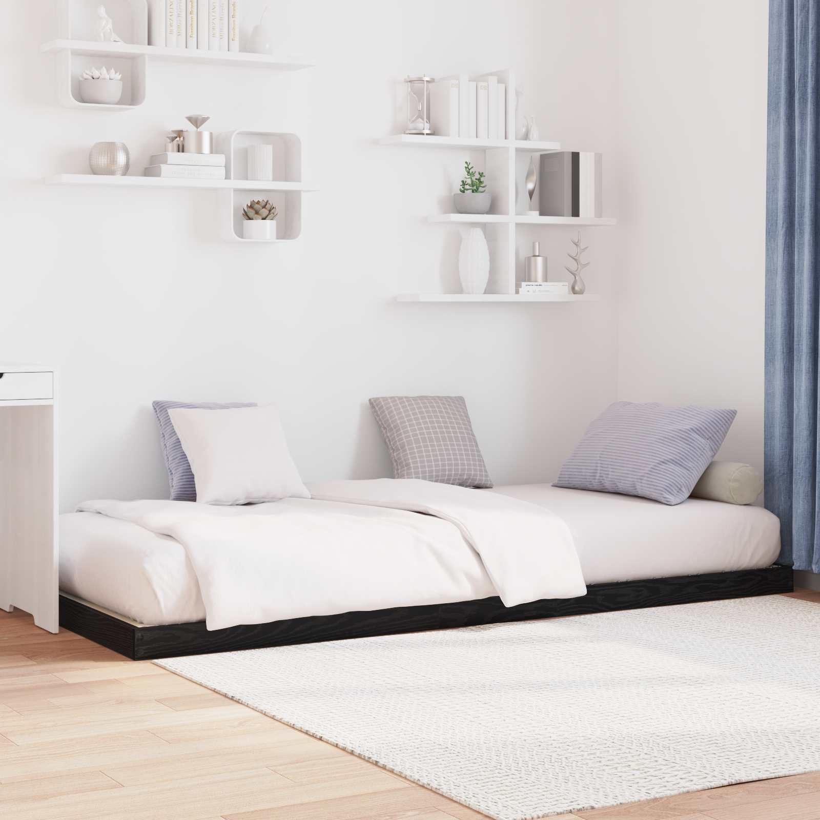 Κρεβάτι δαπέδου Μαύρη Οξυά 96,5 x 200 εκ Επεξεργασμένο ξύλο