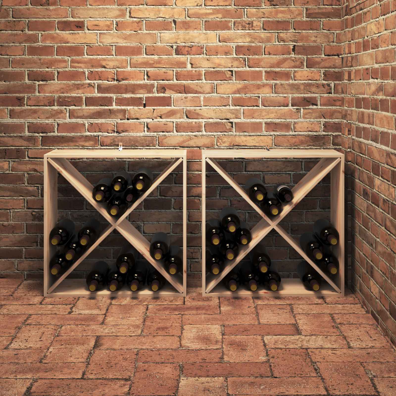 Ράφι Κρασιού 2 pcs Φυσικό 62 x 25 x 62 cm Στερεά ξυλεία πεύκου - Pakobazaar