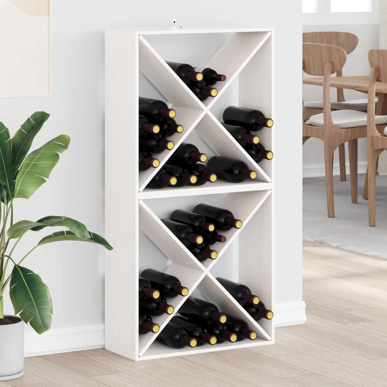 Ράφι Κρασιού 2 pcs Λευκό 62 x 25 x 62 cm Στερεά ξυλεία πεύκου
