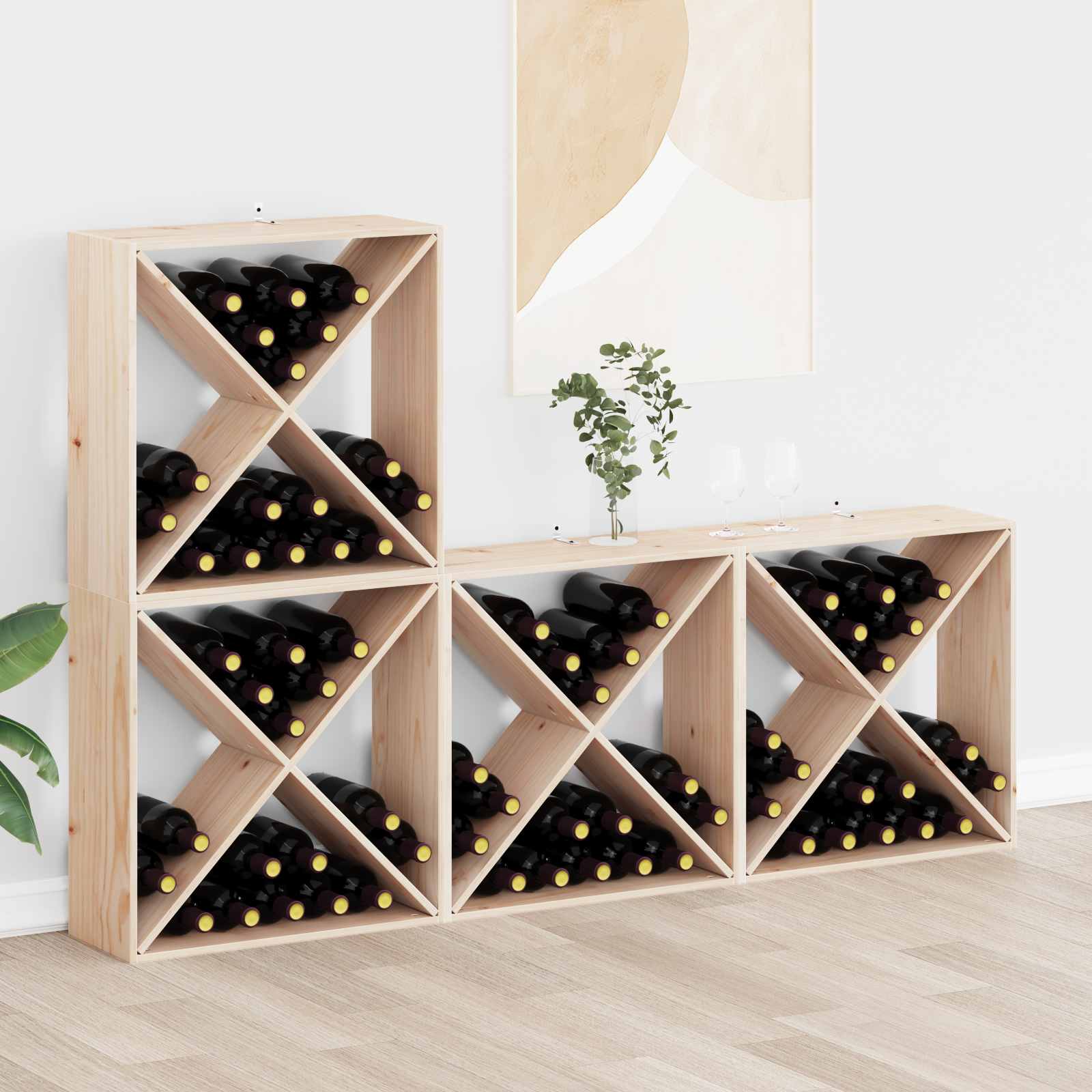 Ράφι Κρασιού 4 pcs Φυσικό 62 x 25 x 62 cm Στερεά ξυλεία πεύκου