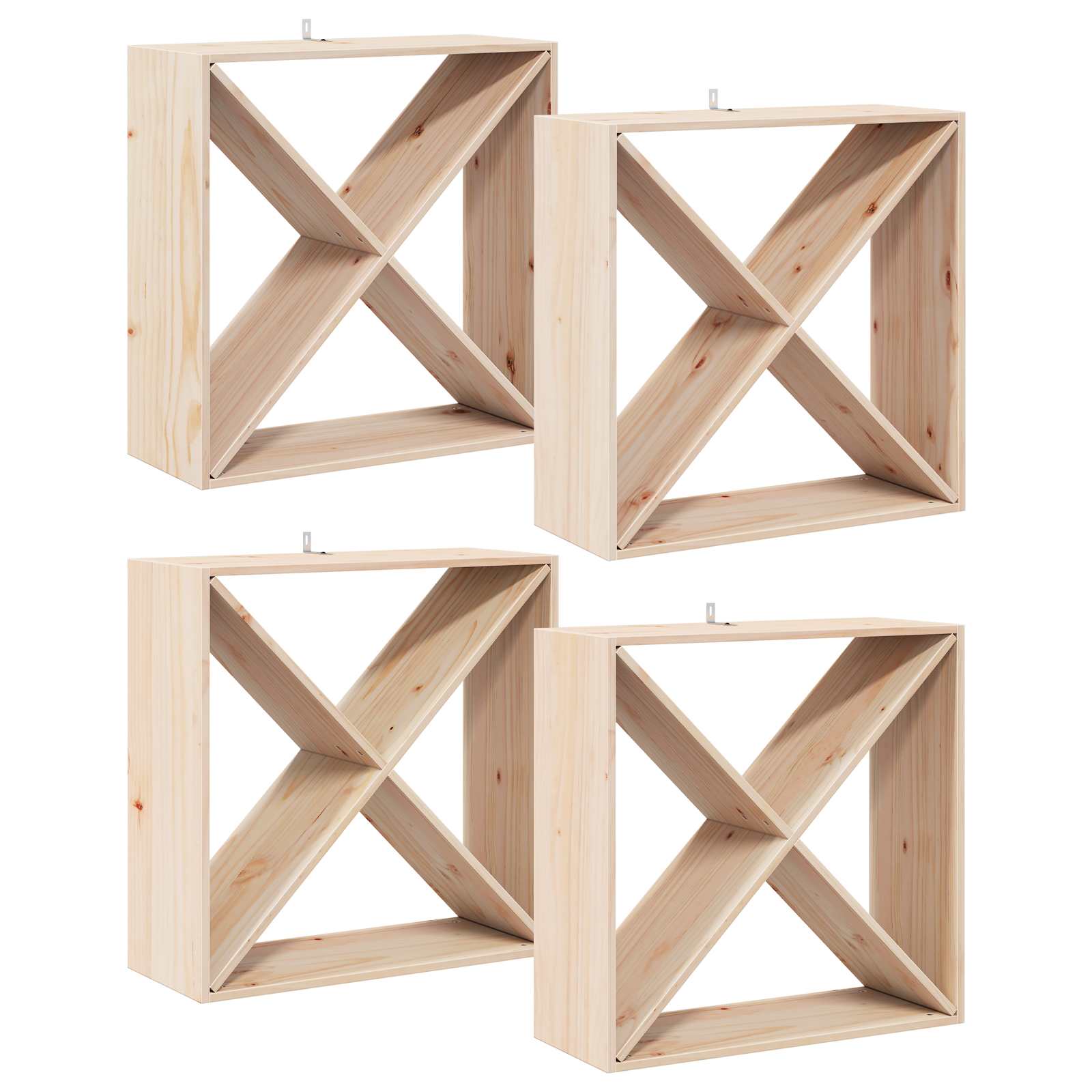 Ράφι Κρασιού 4 pcs Φυσικό 62 x 25 x 62 cm Στερεά ξυλεία πεύκου