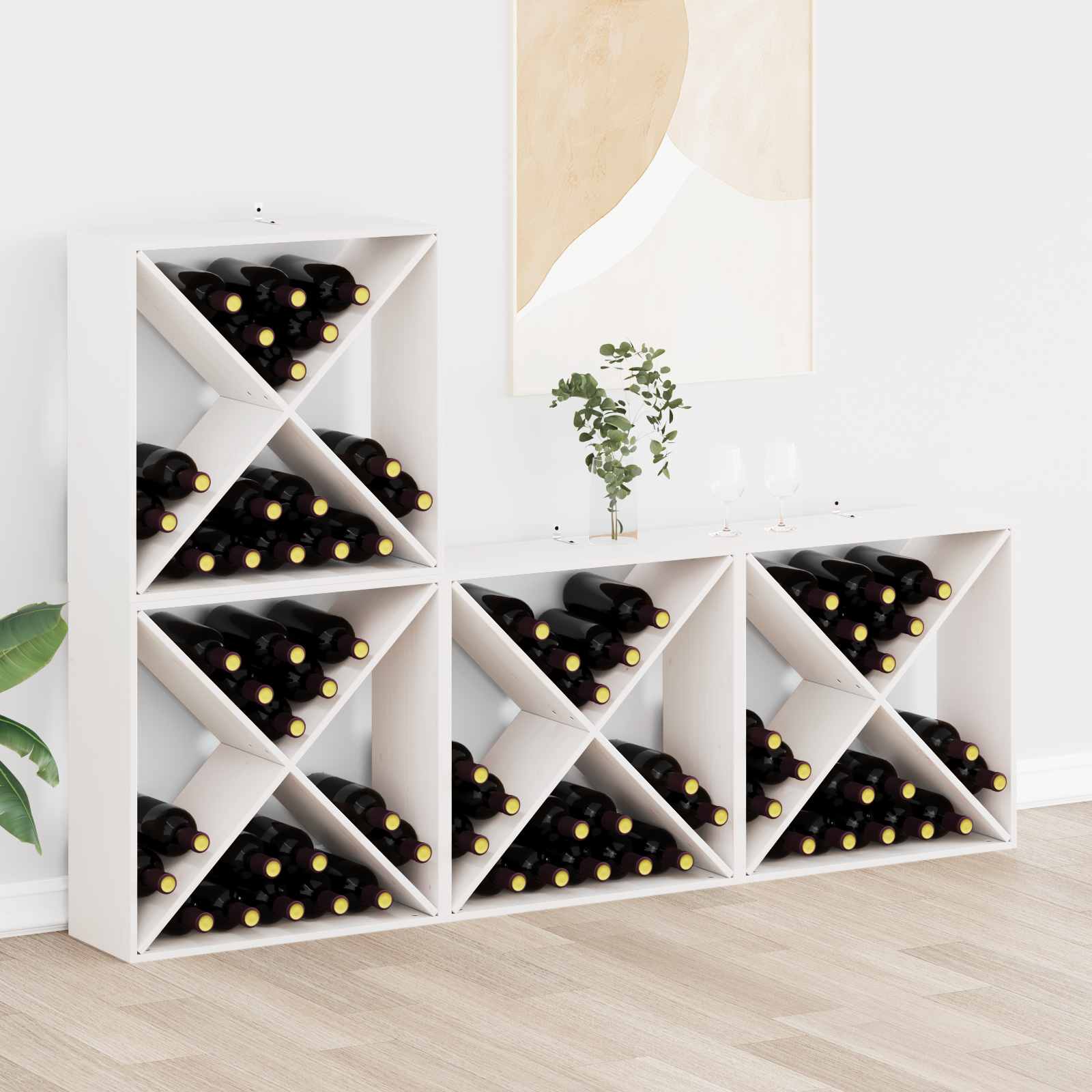 Ράφι Κρασιού 4 pcs Λευκό 62 x 25 x 62 cm Στερεά ξυλεία πεύκου