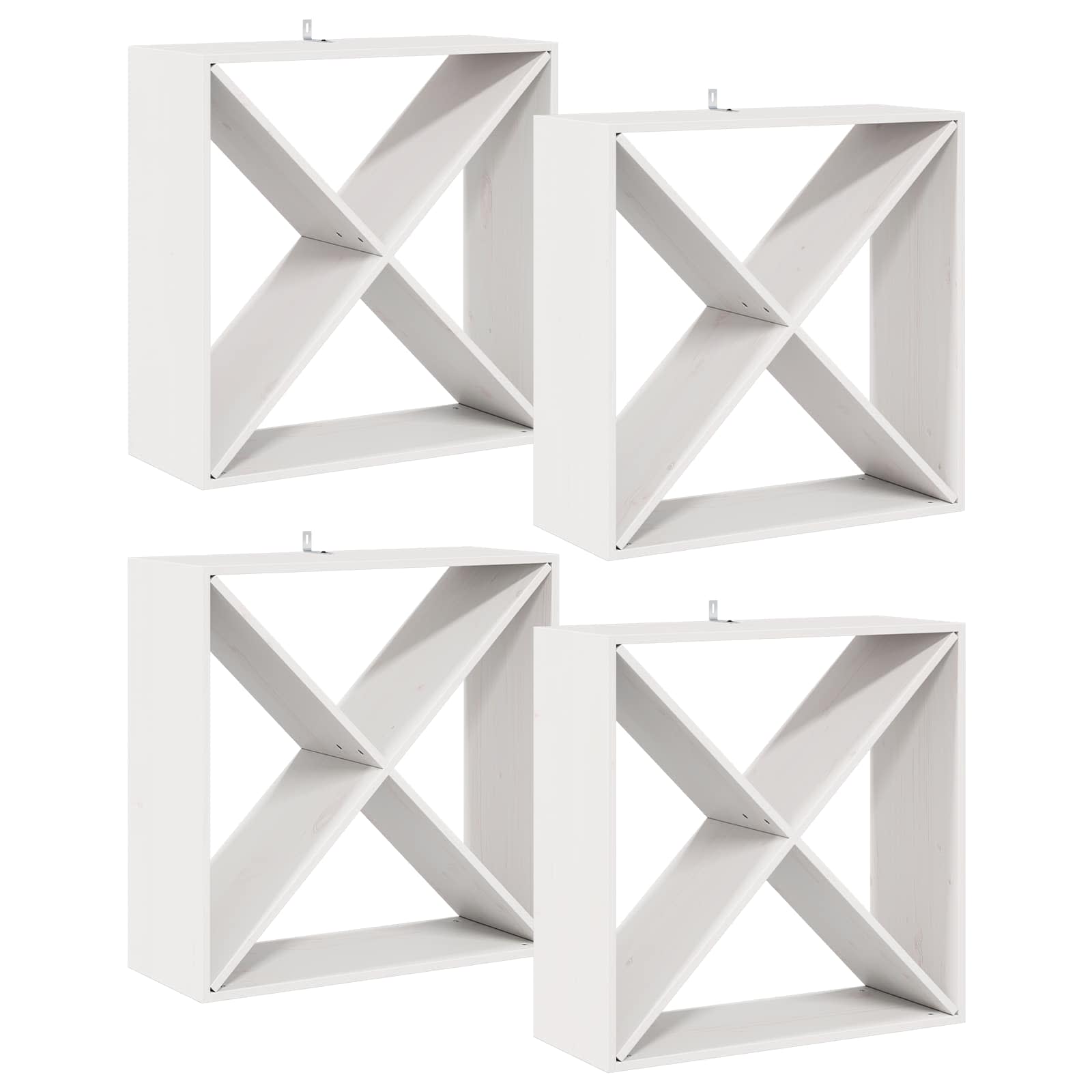 Ράφι Κρασιού 4 pcs Λευκό 62 x 25 x 62 cm Στερεά ξυλεία πεύκου