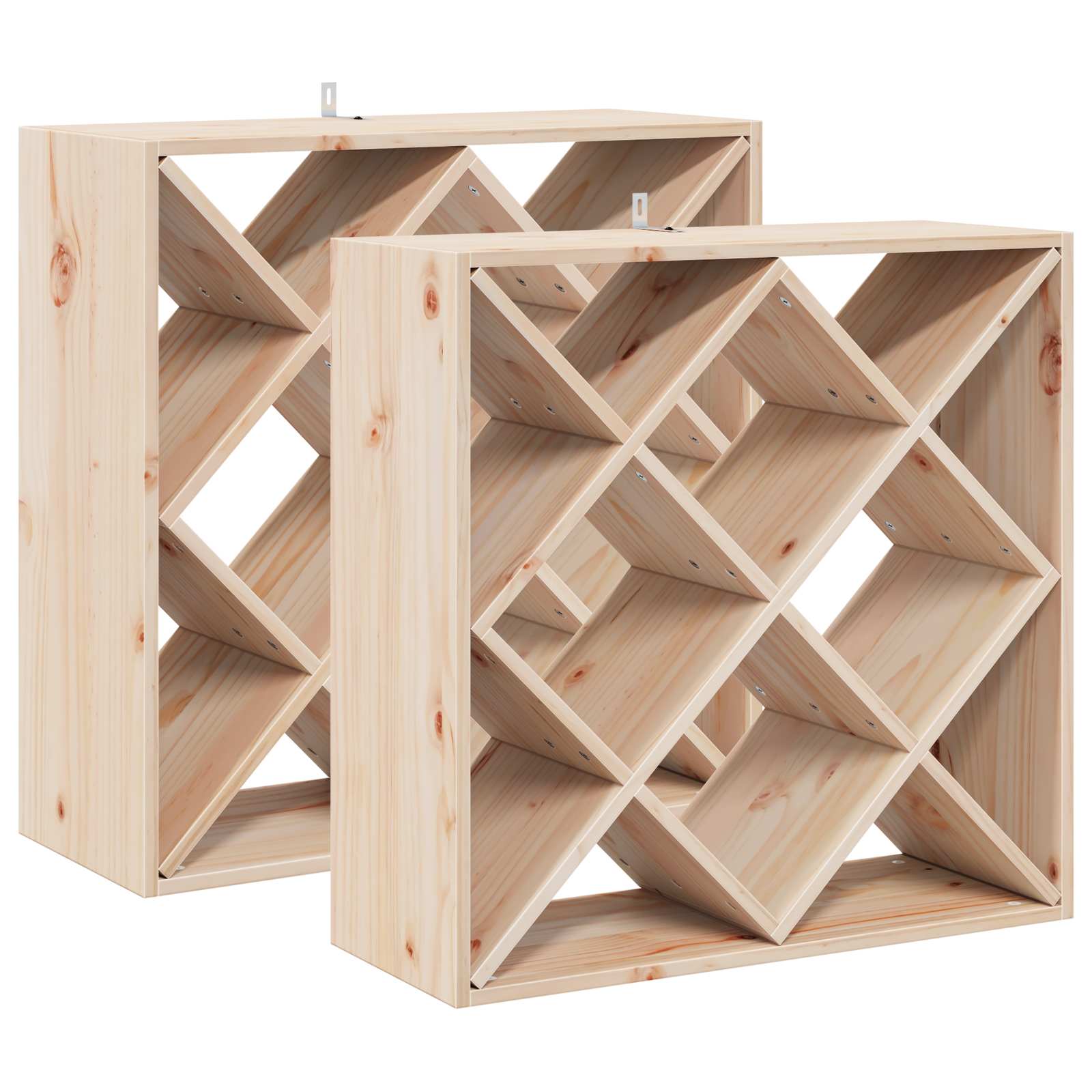 Ράφι Κρασιού 2 τεμ. Φυσικό 62 x 25 x 62 cm Στερεά ξυλεία πεύκου