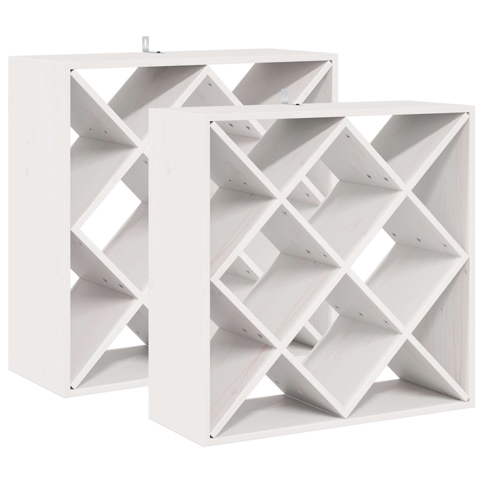 Ράφι Κρασιού 2 pcs Λευκό 62 x 25 x 62 cm Στερεά ξυλεία πεύκου