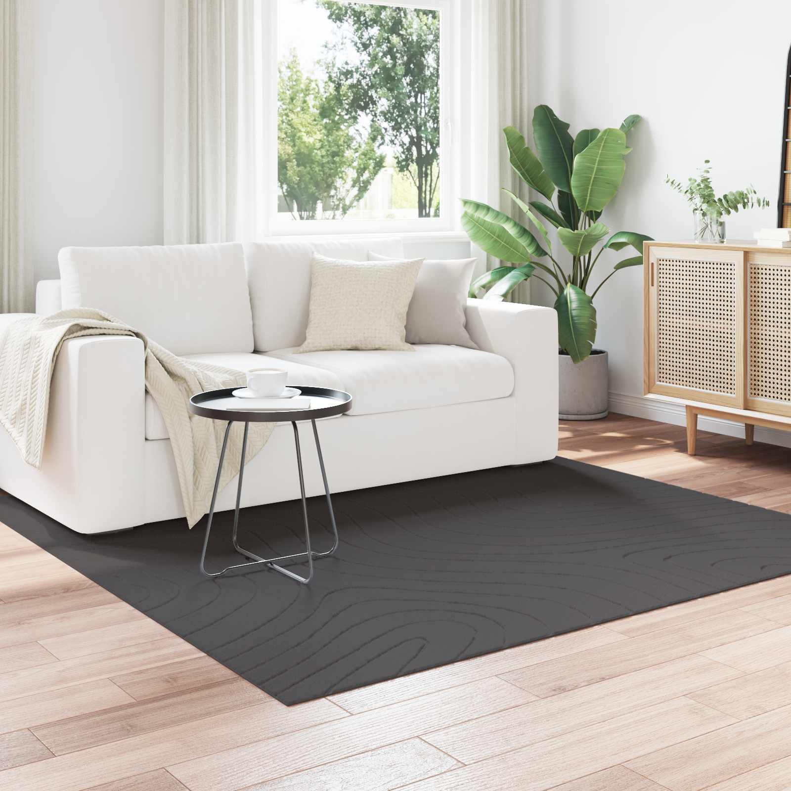 Χαλιά χώρου τετράγωνο PALMERAS Ανθρακί 120 x 120 cm Πολυεστέρας - Pakobazaar
