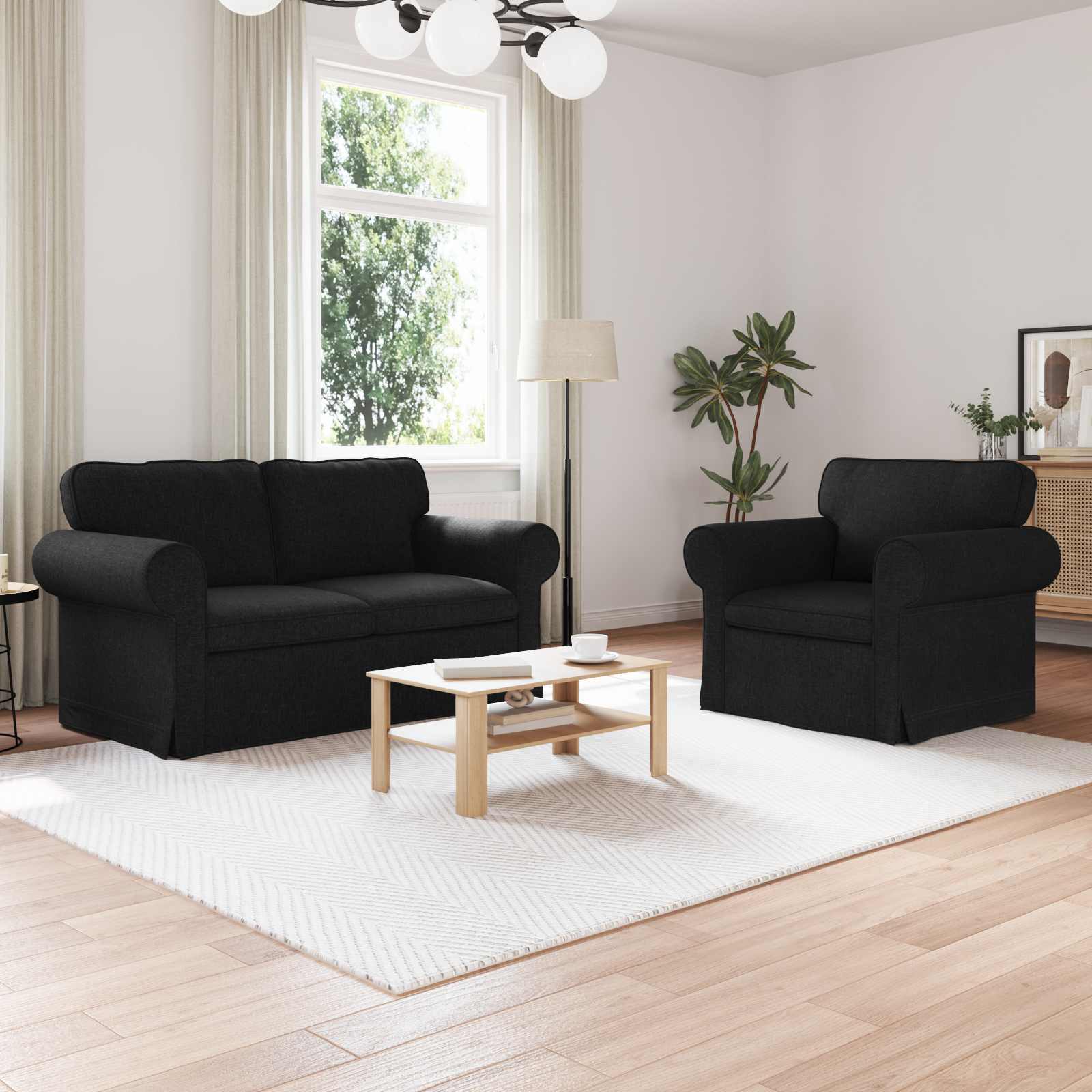 Καναπές 2 pcs Μαύρο 155 x 82 x 80 εκ ύφασμα - Pakobazaar