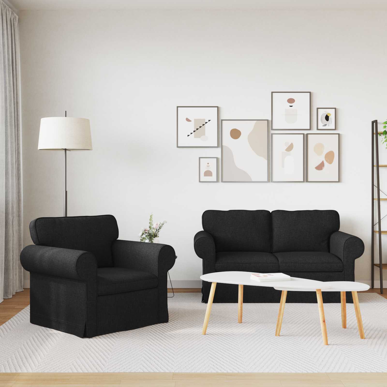 Καναπές 2 pcs Μαύρο 155 x 82 x 80 εκ ύφασμα - Pakobazaar