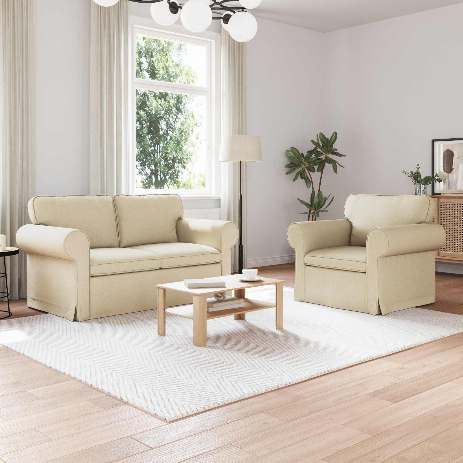 Καναπές 2 pcs Κρεμ 155 x 82 x 80 εκ ύφασμα - Pakobazaar