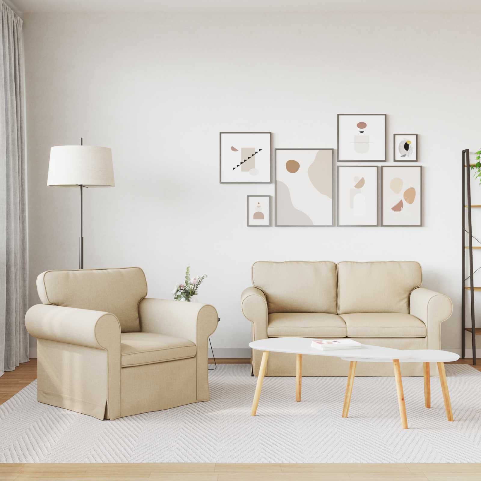 Καναπές 2 pcs Κρεμ 155 x 82 x 80 εκ ύφασμα - Pakobazaar