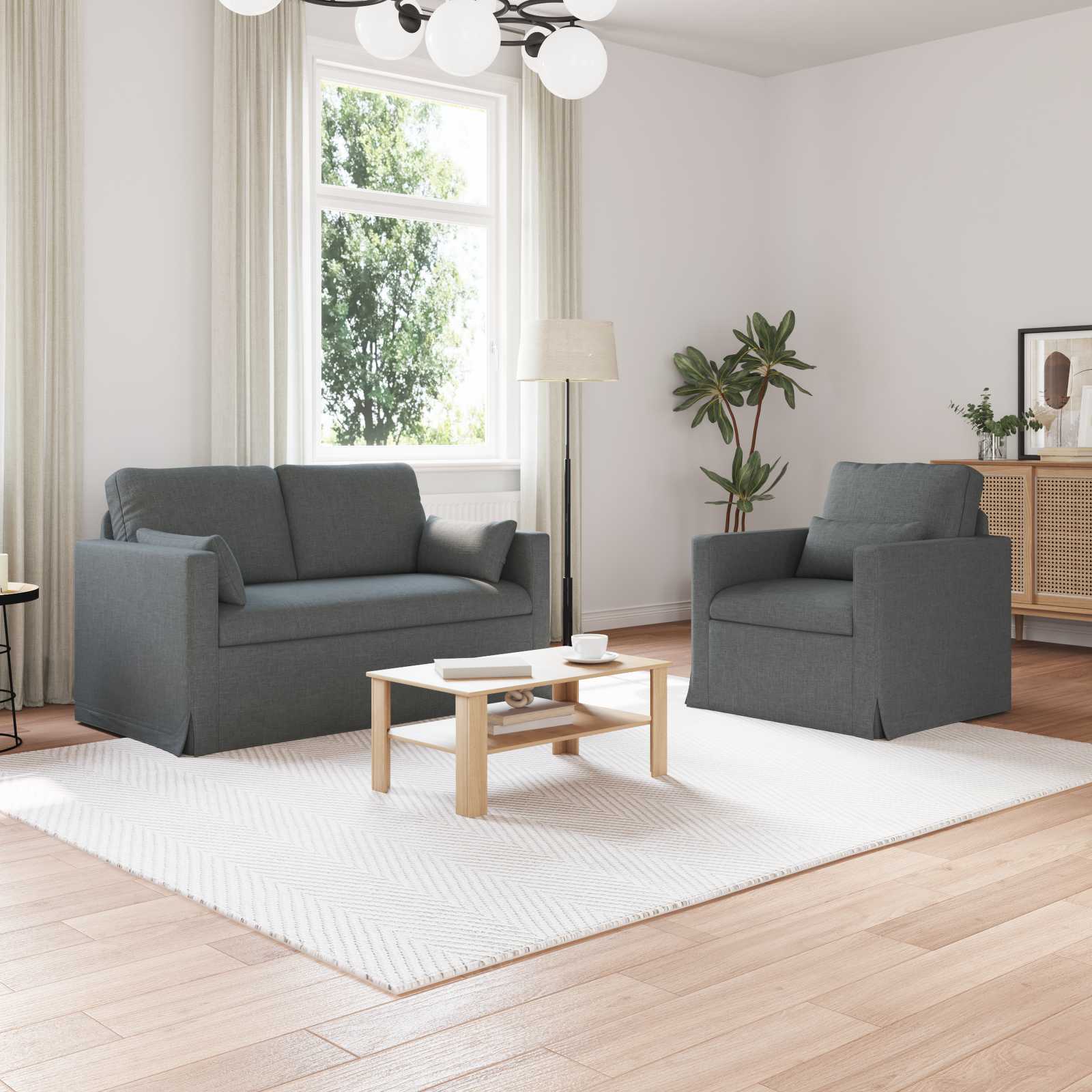 Καναπές 2 pcs Σκούρο Γκρι 139 x 78 x 80 εκ ύφασμα - Pakobazaar