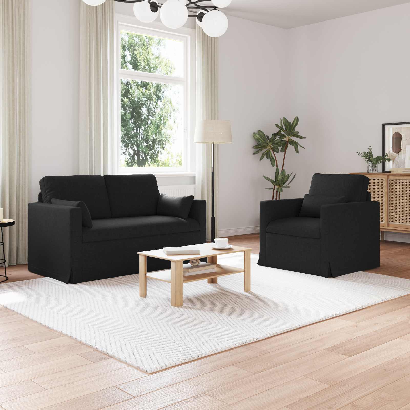 Καναπές 2 pcs Μαύρο 139 x 78 x 80 εκ ύφασμα - Pakobazaar