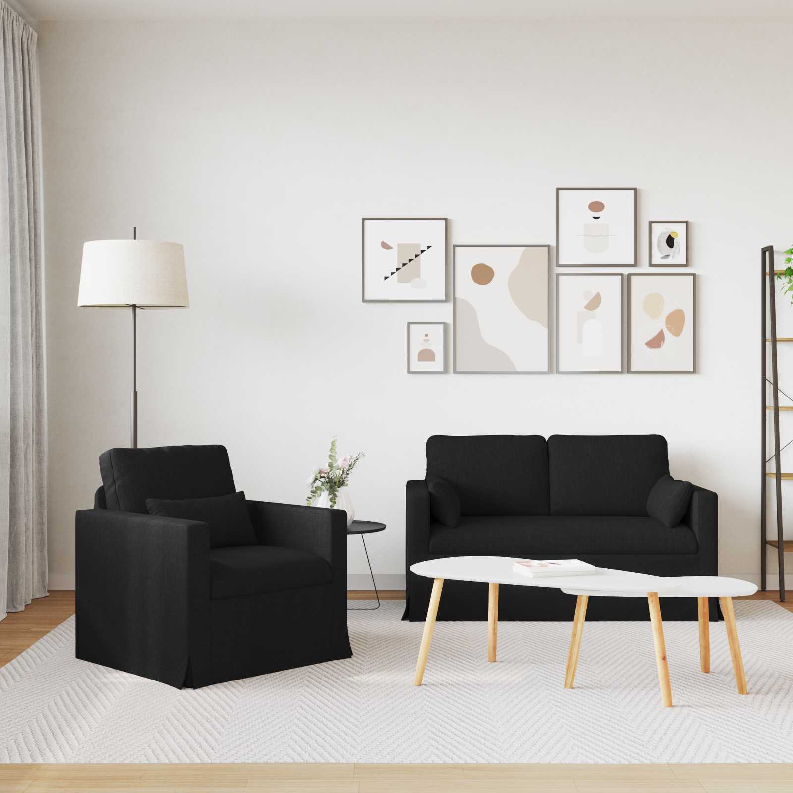 Καναπές 2 pcs Μαύρο 139 x 78 x 80 εκ ύφασμα - Pakobazaar