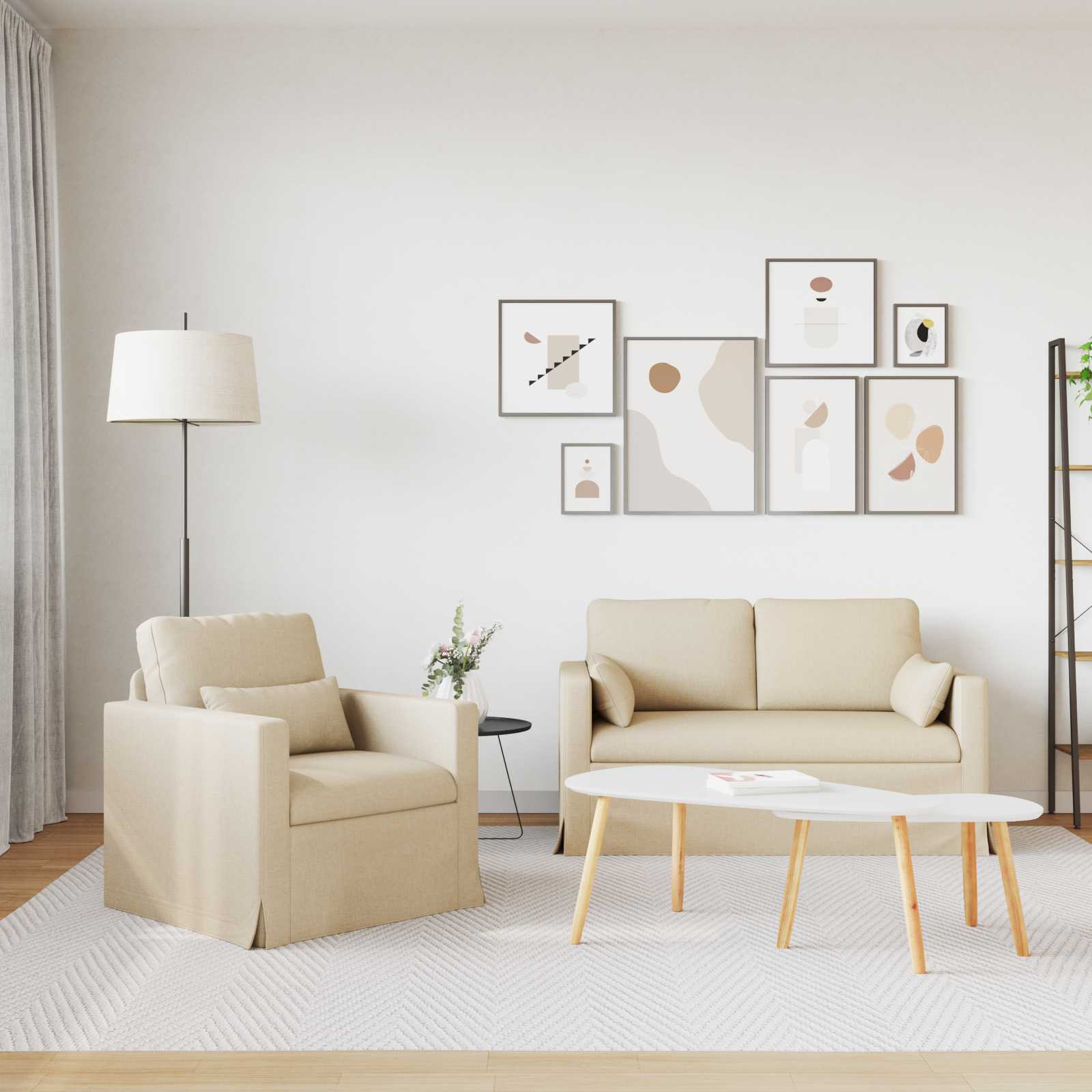 Καναπές 2 pcs Κρεμ 139 x 78 x 80 εκ ύφασμα - Pakobazaar