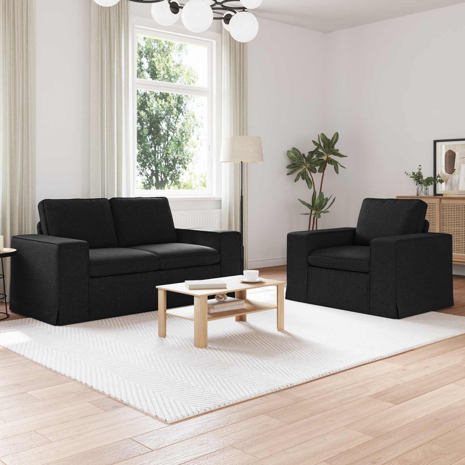 Καναπές 2 pcs Μαύρο 182 x 80 x 82 εκ ύφασμα - Pakobazaar