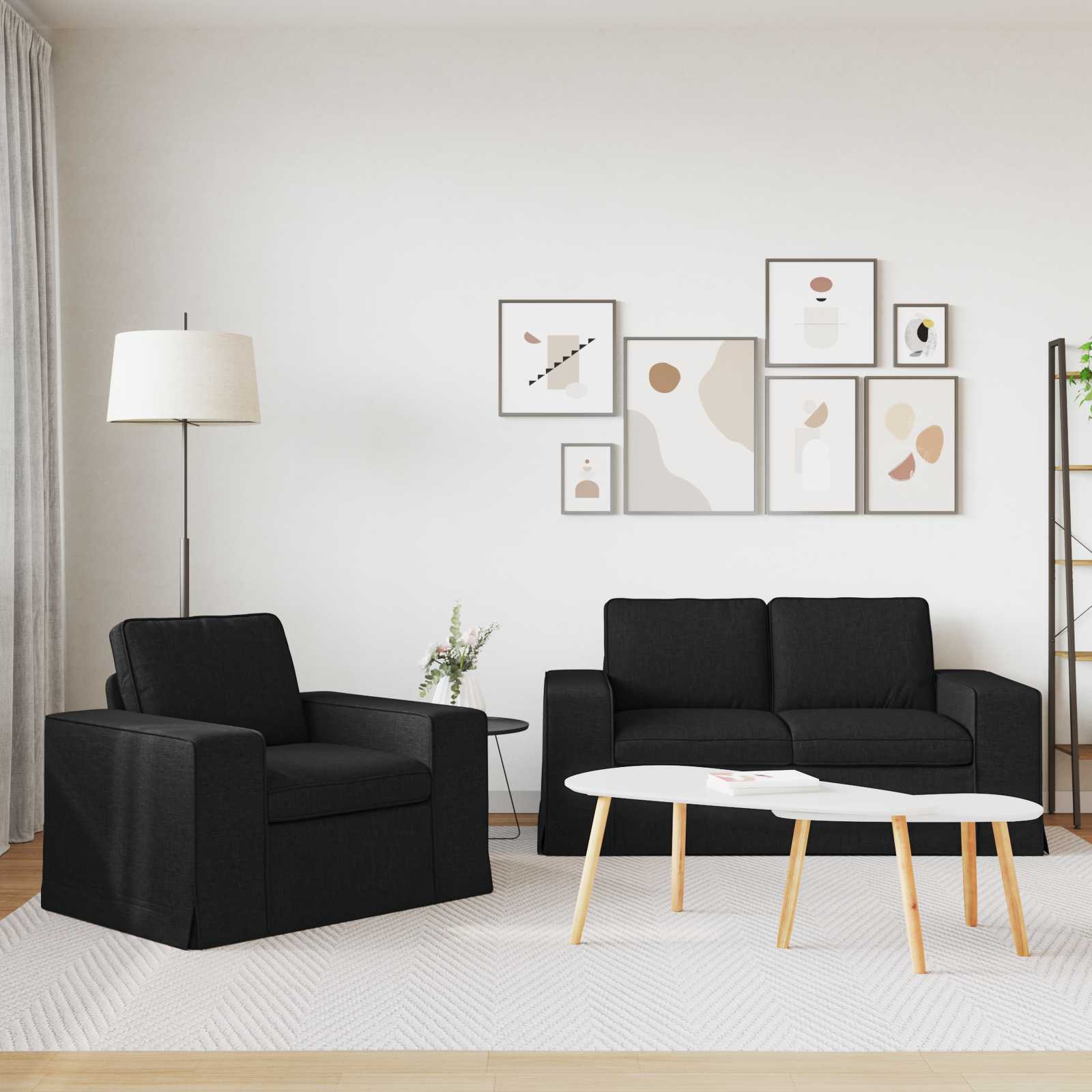 Καναπές 2 pcs Μαύρο 182 x 80 x 82 εκ ύφασμα - Pakobazaar