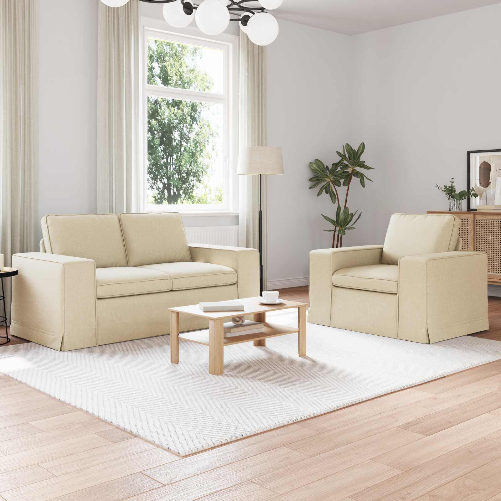 Καναπές 2 pcs Κρεμ 182 x 80 x 82 εκ ύφασμα - Pakobazaar