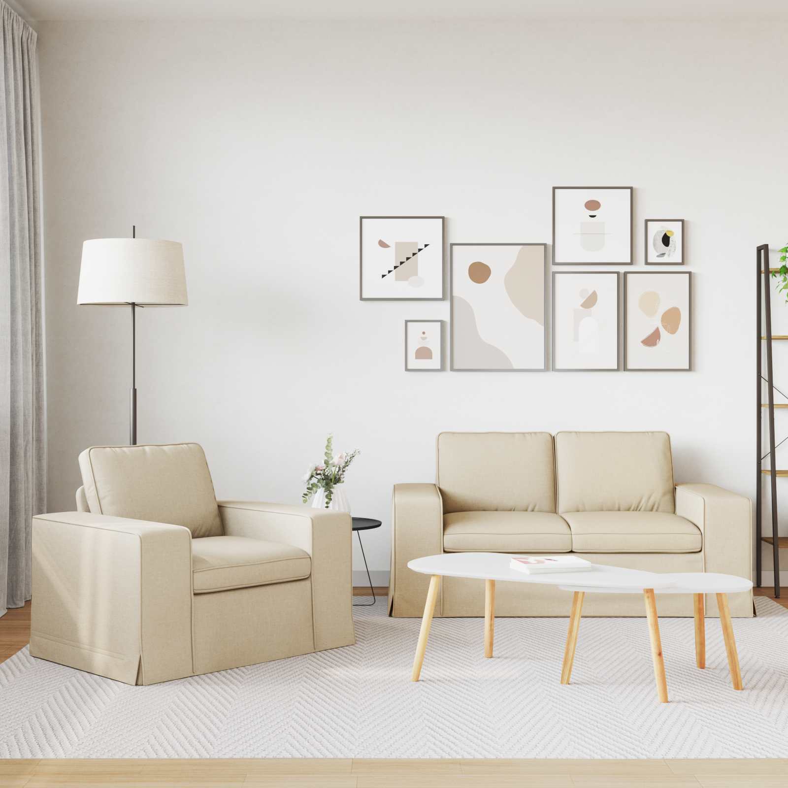 Καναπές 2 pcs Κρεμ 182 x 80 x 82 εκ ύφασμα - Pakobazaar