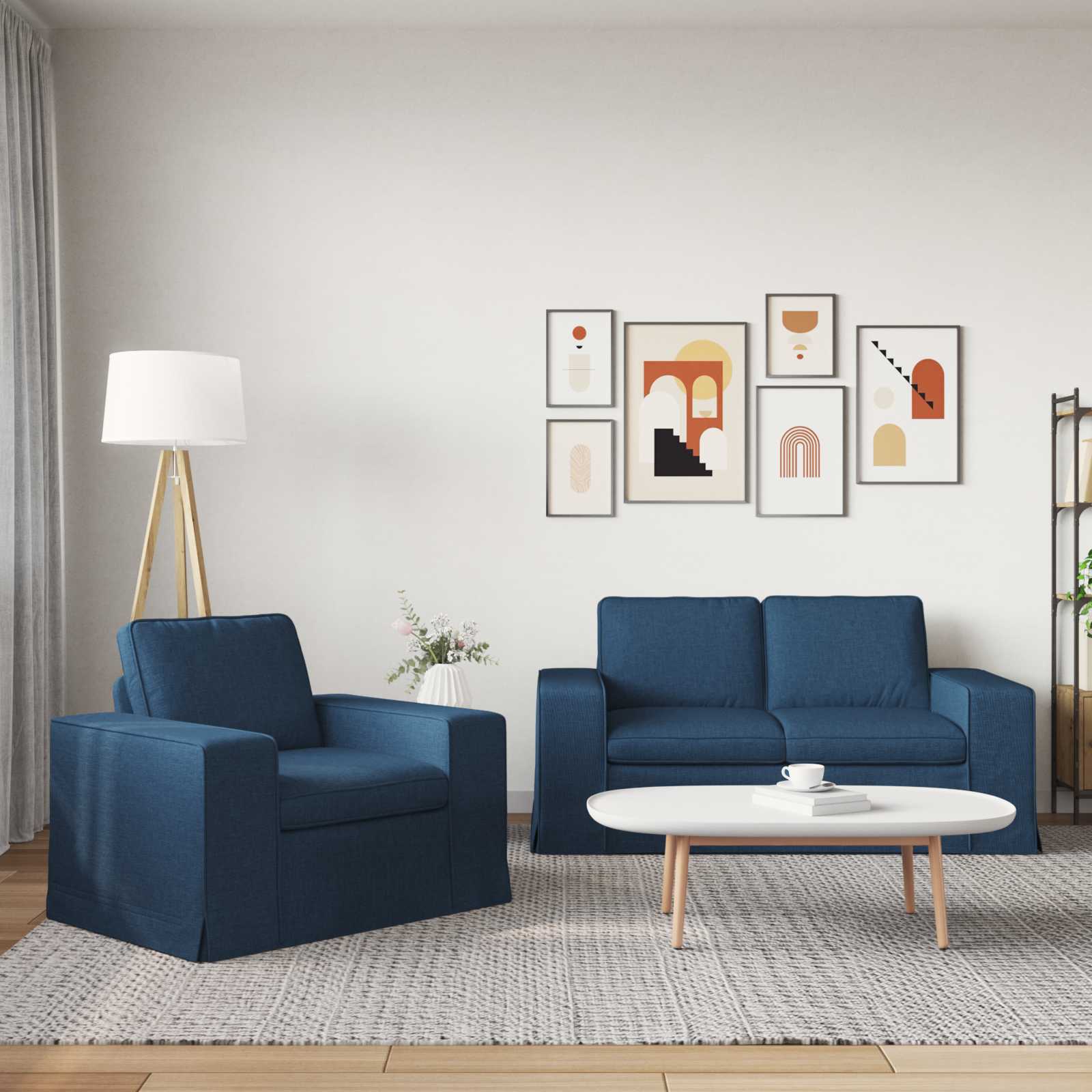 Καναπές 2 pcs Μπλε 182 x 80 x 82 εκ ύφασμα - Pakobazaar