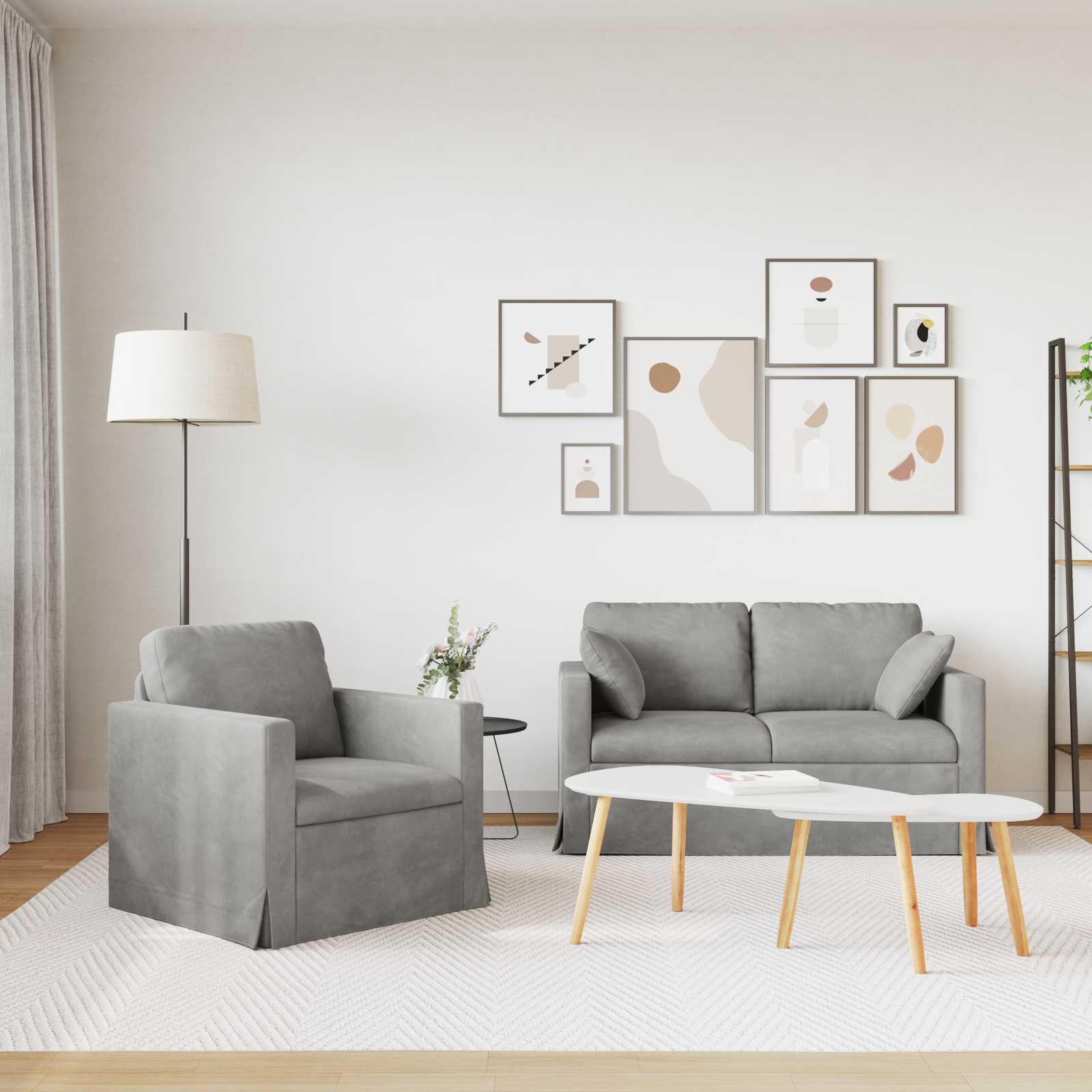 Σετ Καναπέ 2 pcs Ανοιχτό γκρι 138 x 78 x 80 εκ Βελούδο - Pakobazaar