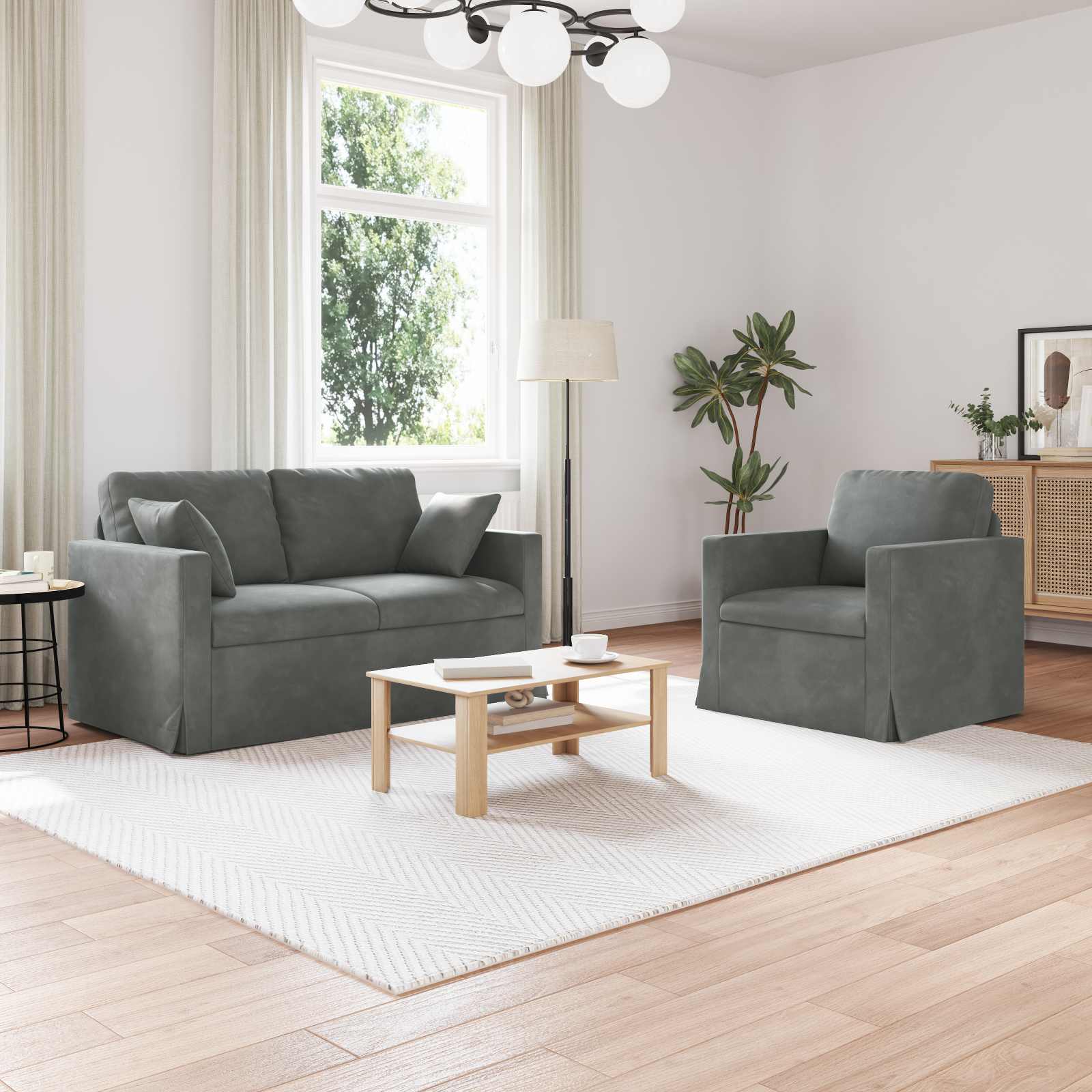 Σετ Καναπέ 2 pcs Σκούρο Γκρι 138 x 78 x 80 εκ Βελούδο - Pakobazaar