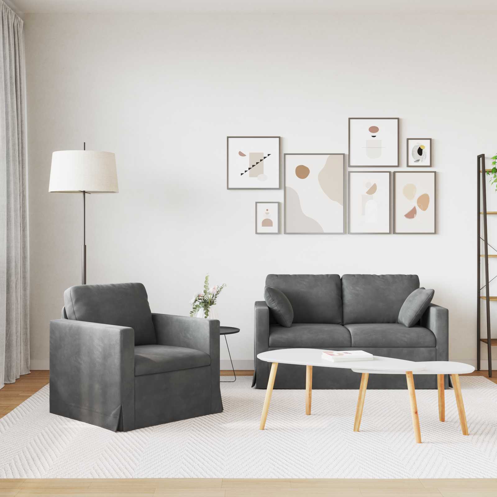Σετ Καναπέ 2 pcs Σκούρο Γκρι 138 x 78 x 80 εκ Βελούδο - Pakobazaar