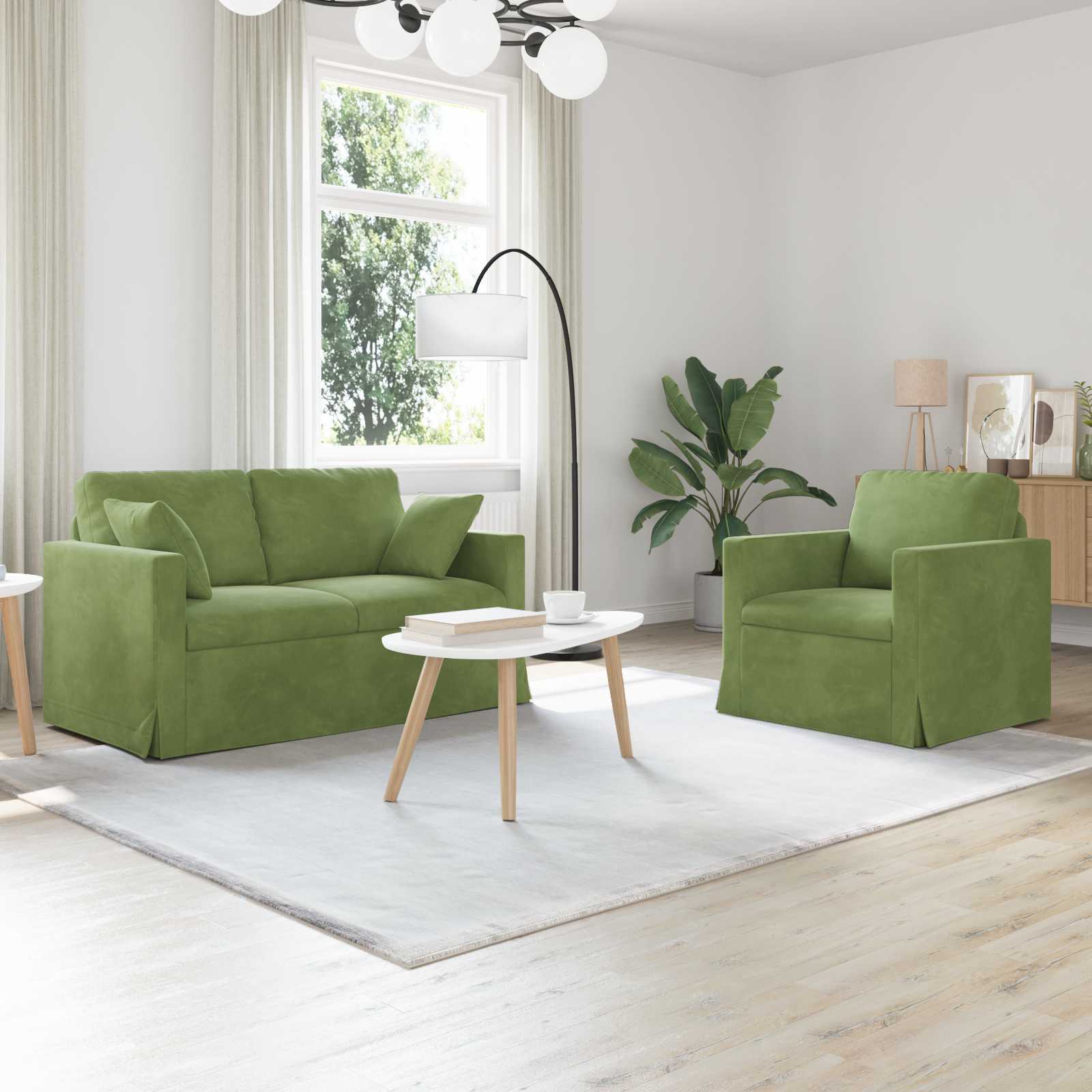 Σετ Καναπέ 2 pcs Ανοιχτό Πράσινο 138 x 78 x 80 εκ Βελούδο - Pakobazaar