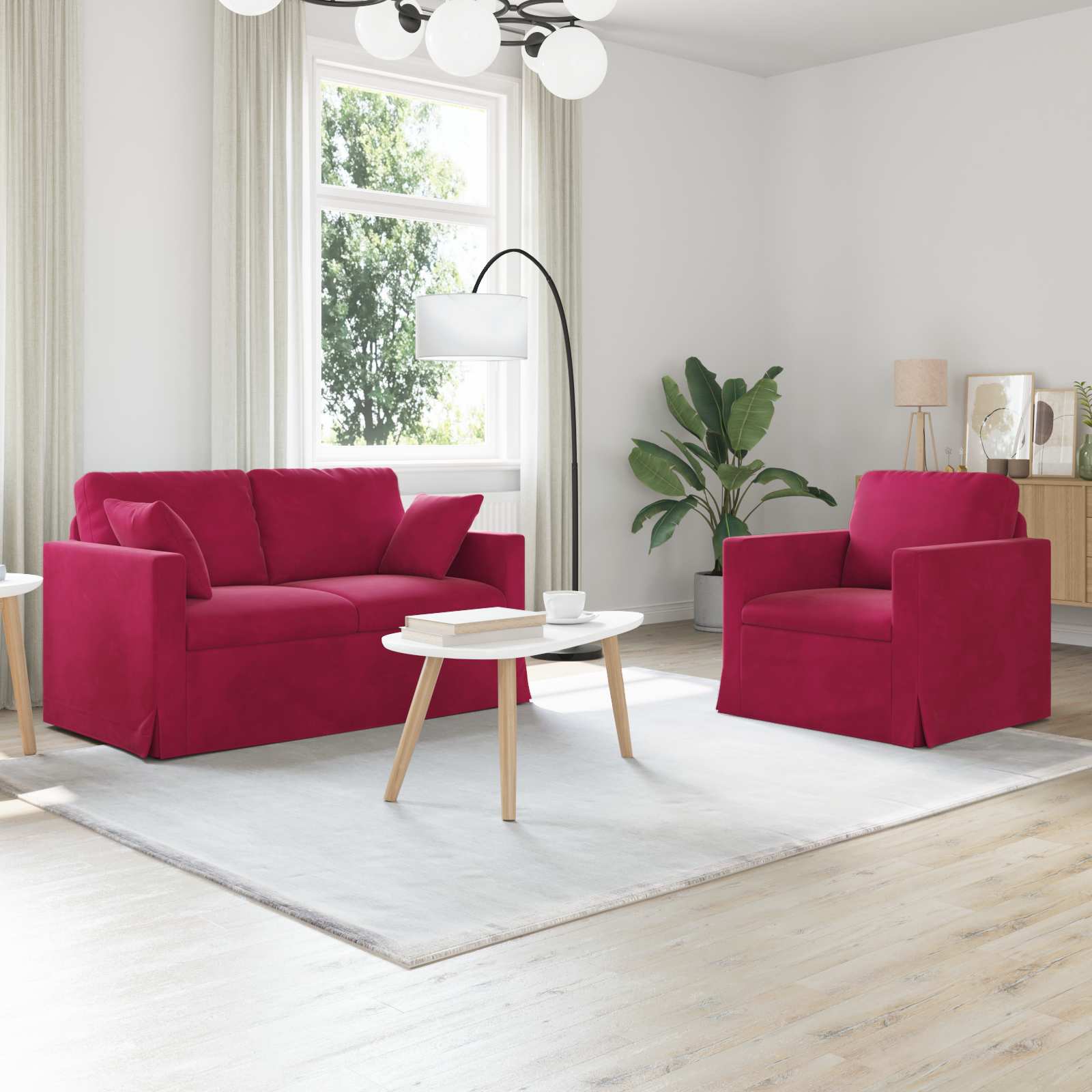 Σετ Καναπέ 2 pcs Κόκκινο 138 x 78 x 80 εκ Βελούδο - Pakobazaar