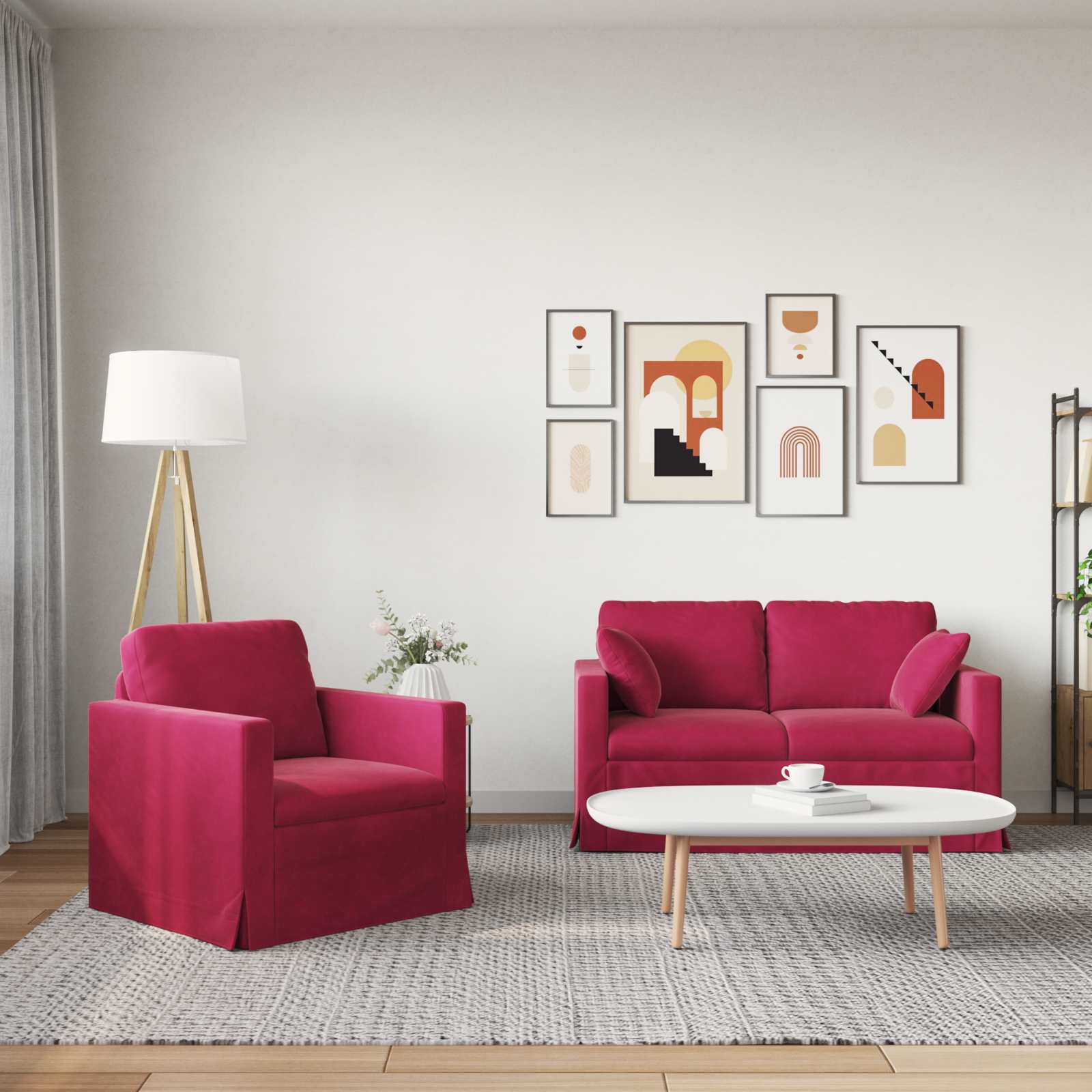 Σετ Καναπέ 2 pcs Κόκκινο 138 x 78 x 80 εκ Βελούδο - Pakobazaar