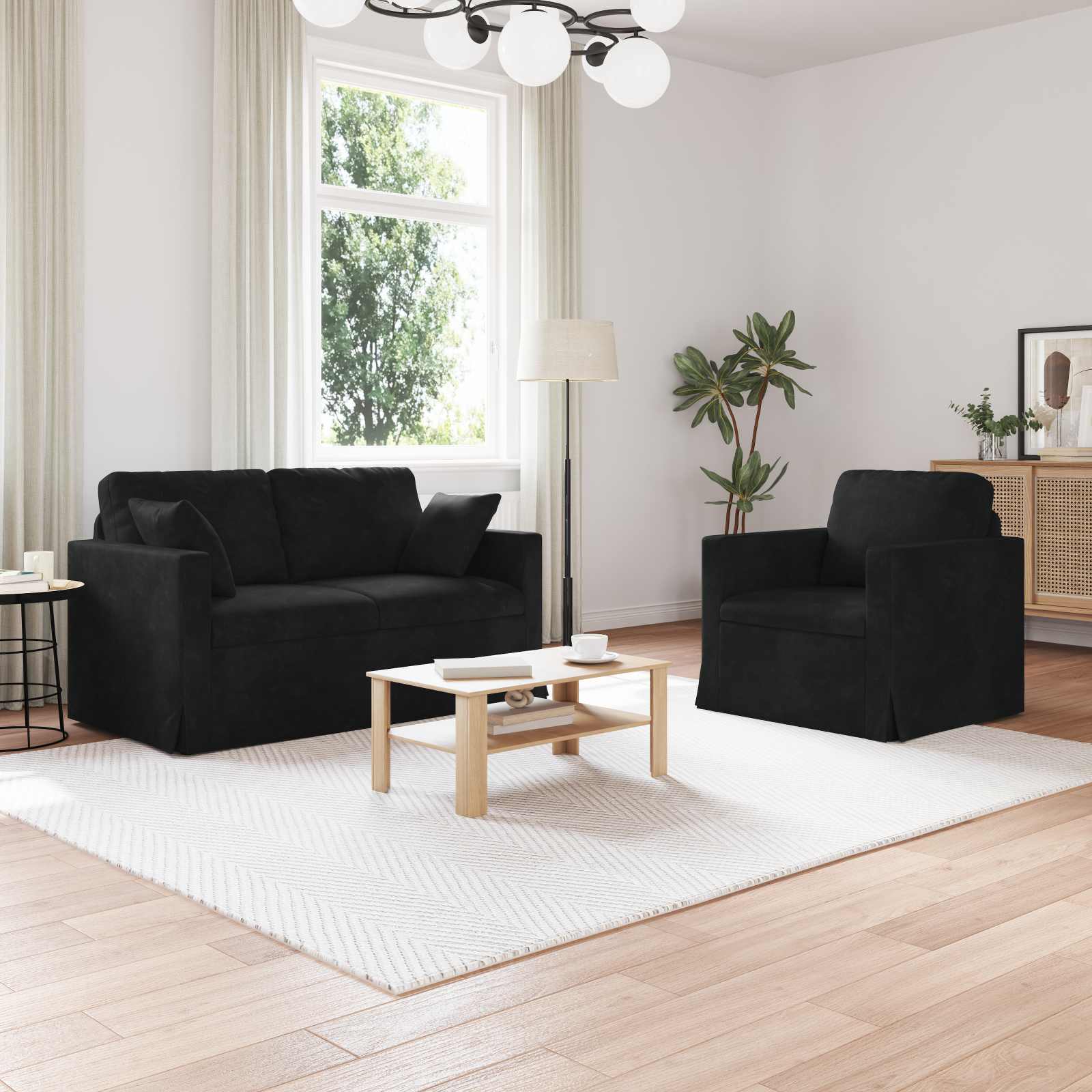 Σετ Καναπέ 2 pcs Μαύρο 138 x 78 x 80 εκ Βελούδο - Pakobazaar